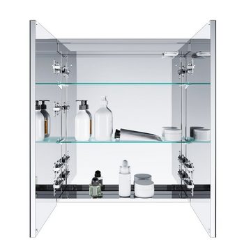 SONNI Spiegelschrank Spiegelschrank Edelstahl Bad mit LED Beleuchtung 60x70x13cm mit Touch-Schalter, Beschlagfrei, verstellbare Glasböden