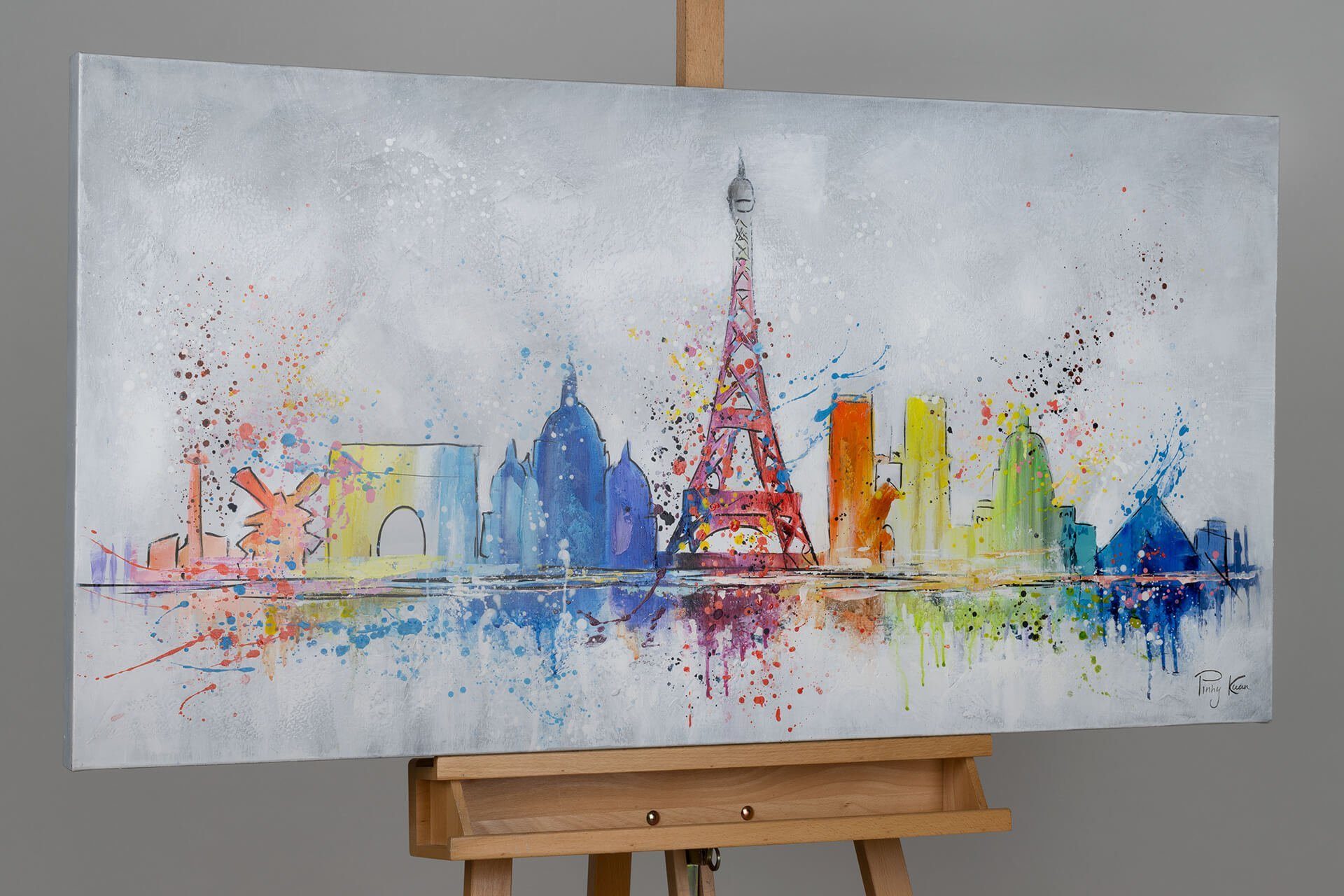 KUNSTLOFT Gemälde Leinwandbild voll Pracht HANDGEMALT 100% Wohnzimmer Eiffelturm 120x60 Wandbild cm