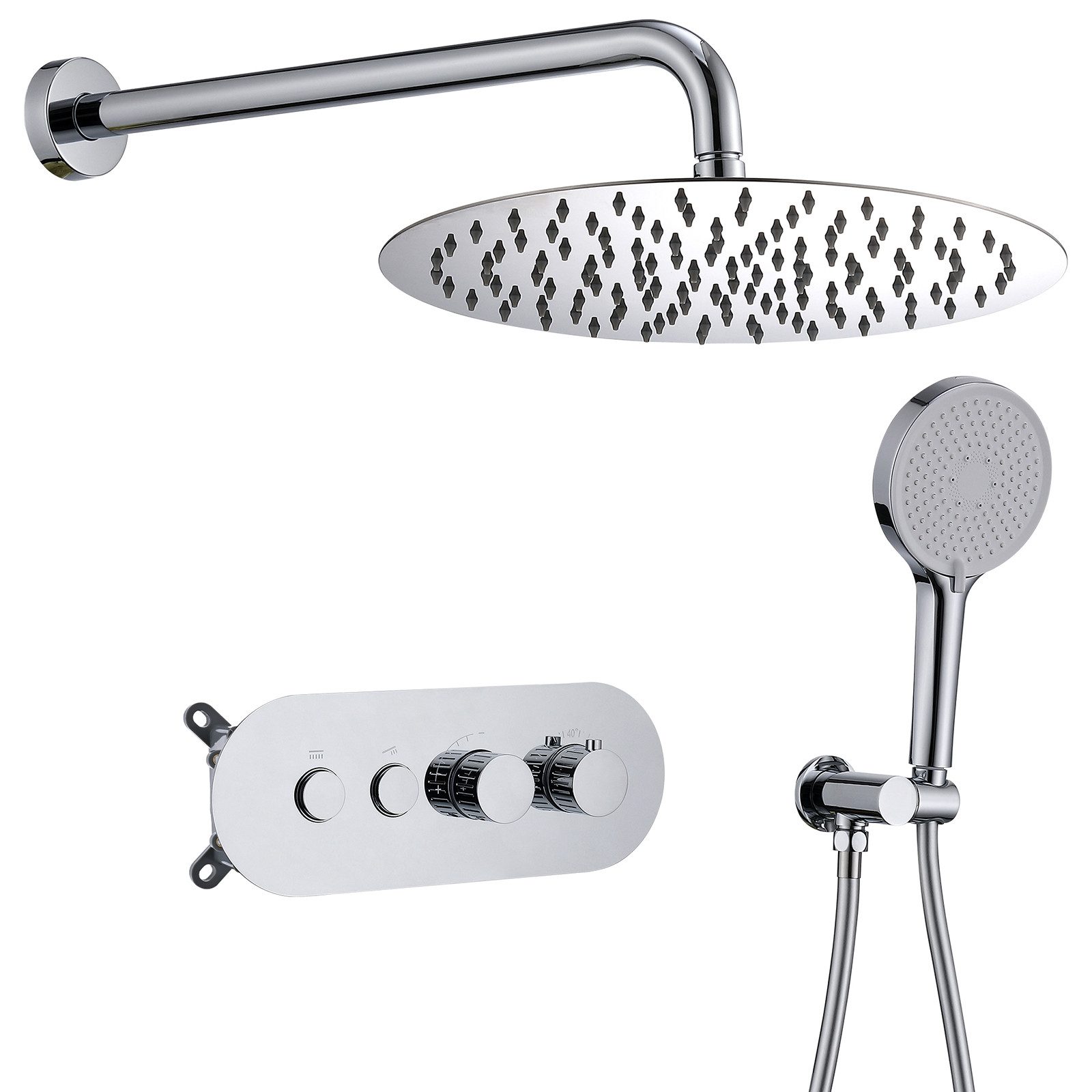 HOMELODY Duschsystem Chrom Unterputz Duscharmatur Duschsystem mit Thermostat 40℃, Mit Handbrause 3+1 Strahlarten, Drucktasten und konstanter Temperatur