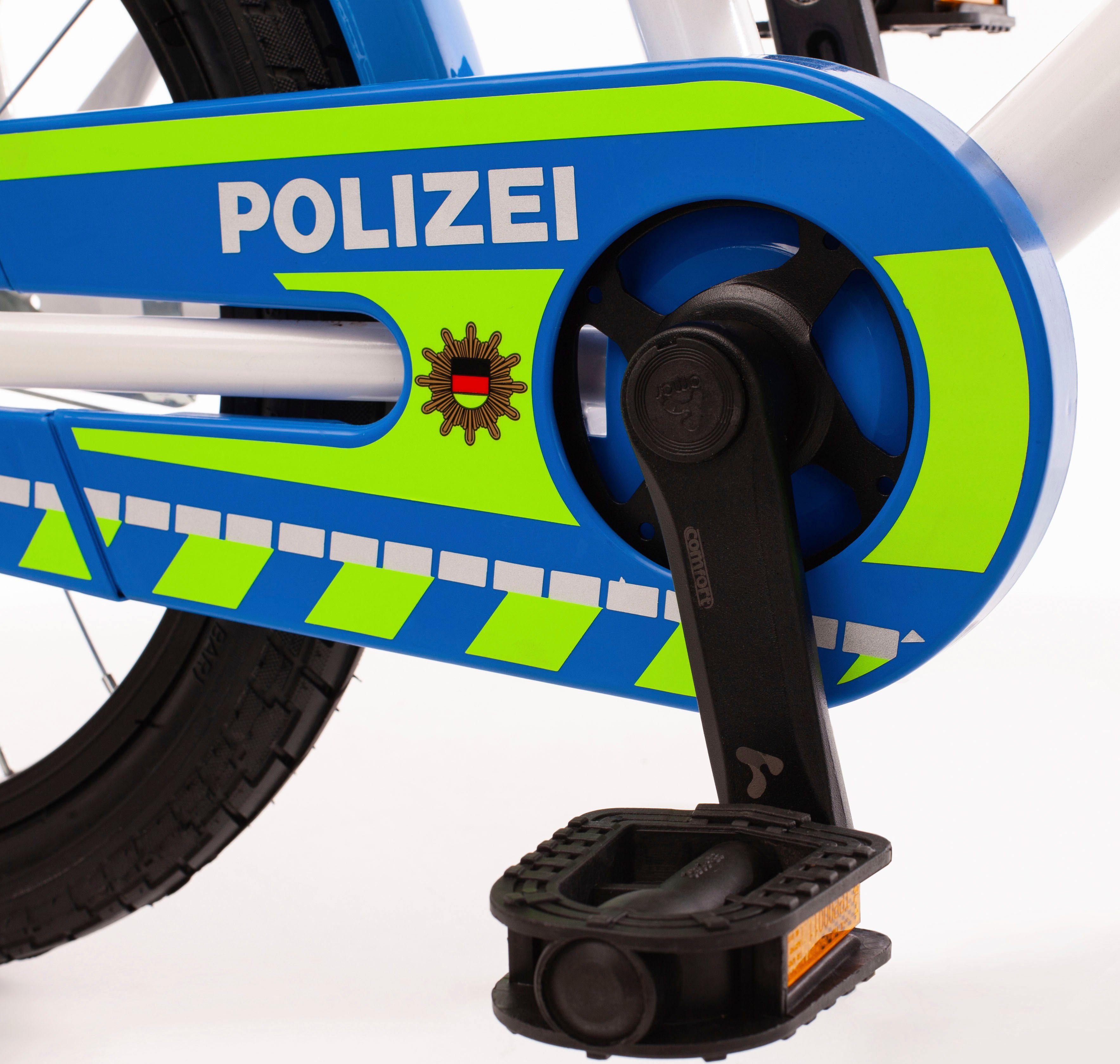 Bachtenkirch Kinderfahrrad 14" Kinderfahrrad "POLIZEI" kristall-weiß/blau/neon, 1 Gang, ohne Schaltung