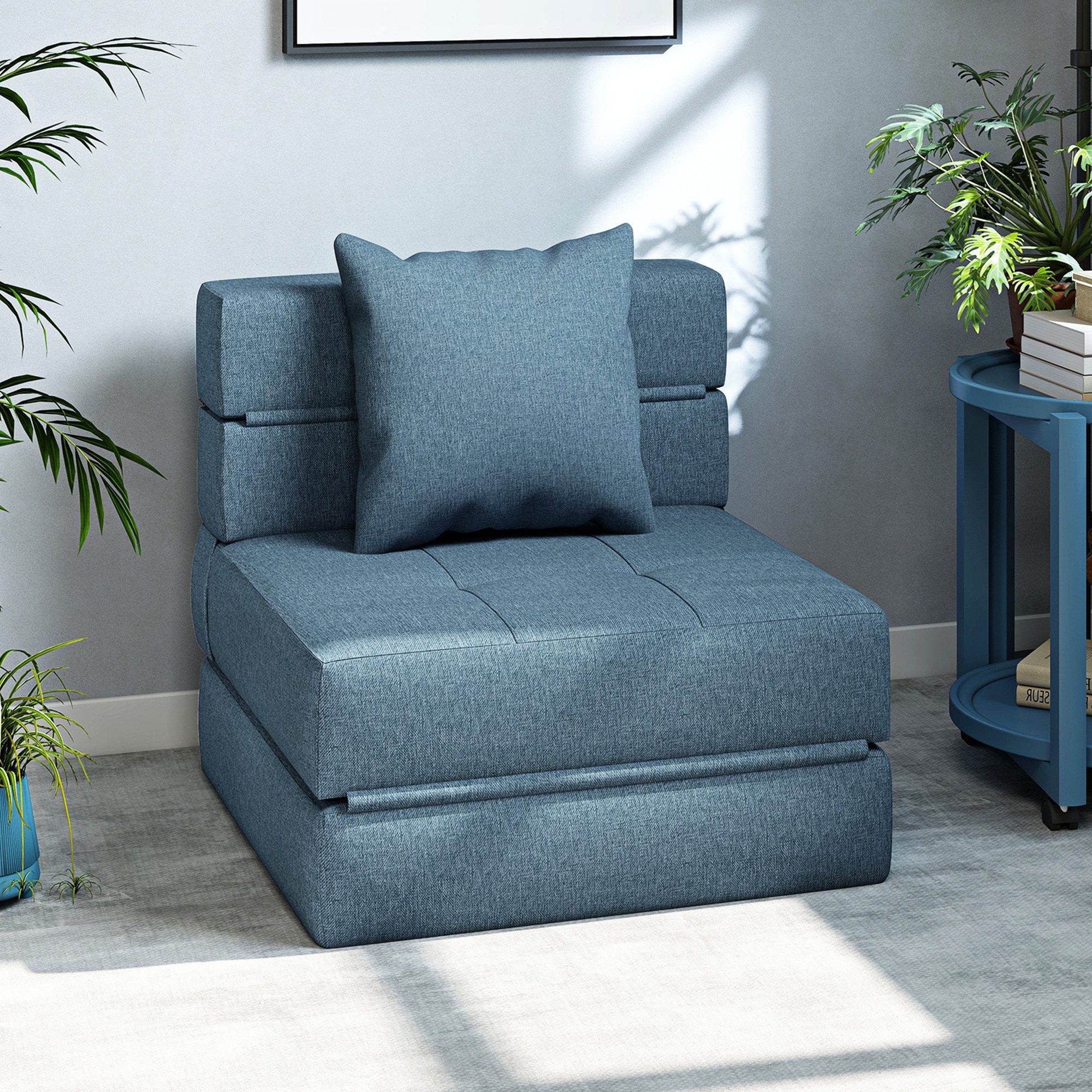 HOMCOM Schlafsofa 2-in-1 Klappsessel mit Bettfunktion, Relaxsessel mit Kissen, Schlafsessel klappbar 1 Teile, für Wohnzimmer, Schlafzimmer, bis 120 kg Belastbar, Dunkelblau
