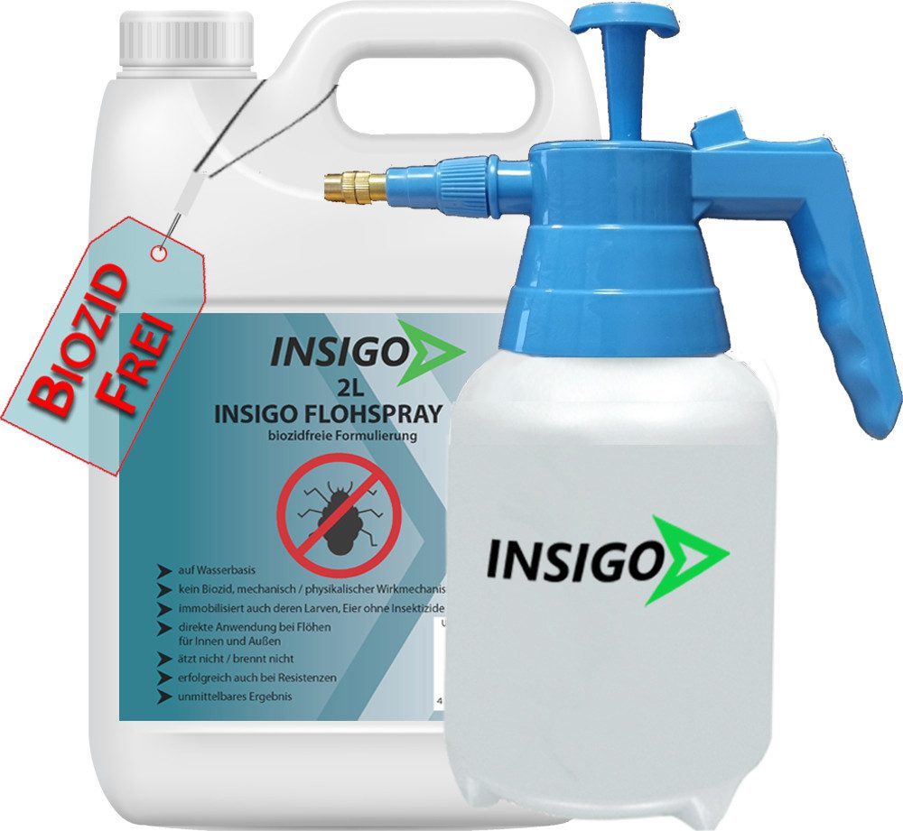 INSIGO Insektenspray Anti Floh-Spray Floh-Mittel Ungezieferspray, 2 l, biozidfreie Formel, auf Wasserbasis, geruchsarm, brennt / ätzt nicht