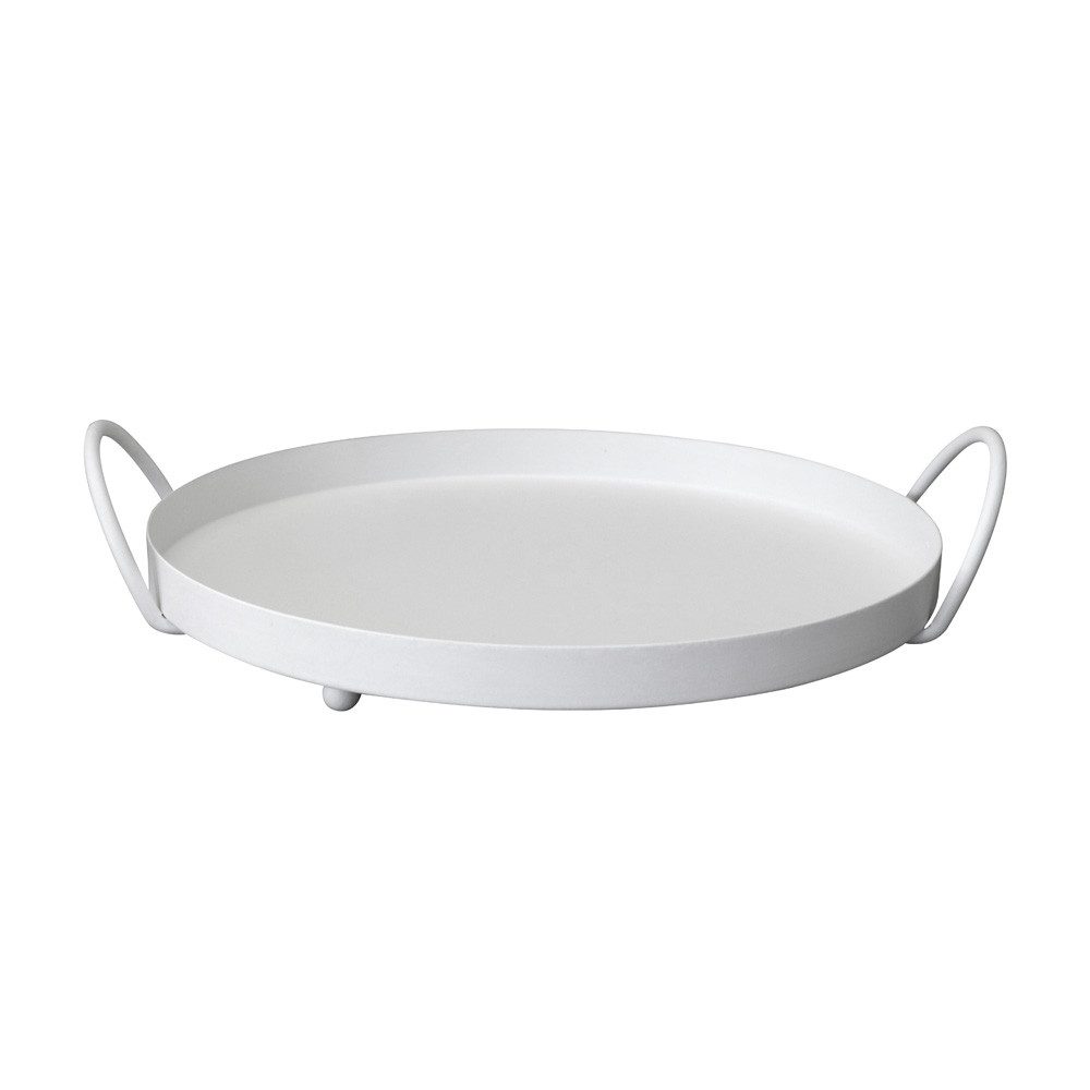 Grafelstein Tablett Tablett LENE weiß aus Metall Dekotablett mit Griffen D25,5cm Metalltab