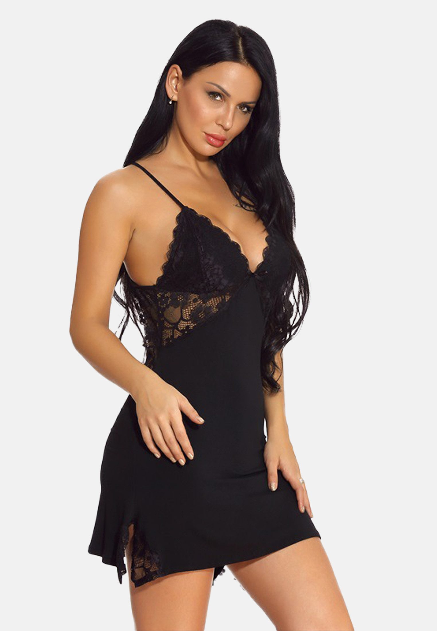 Organza Lingerie Negligé (Negligé + String) blickdicht mit verstellbaren Trägern, sexy Dessous, Reizwäsche