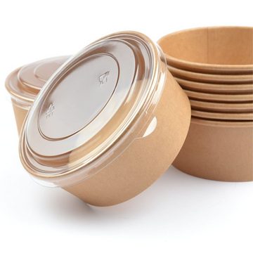 Einwegschale 50 Stück Kraft Salatschalen mit Deckel, rund, 750 ml, Salatbox Paper Bowls Pappsalatschale Salad Cups