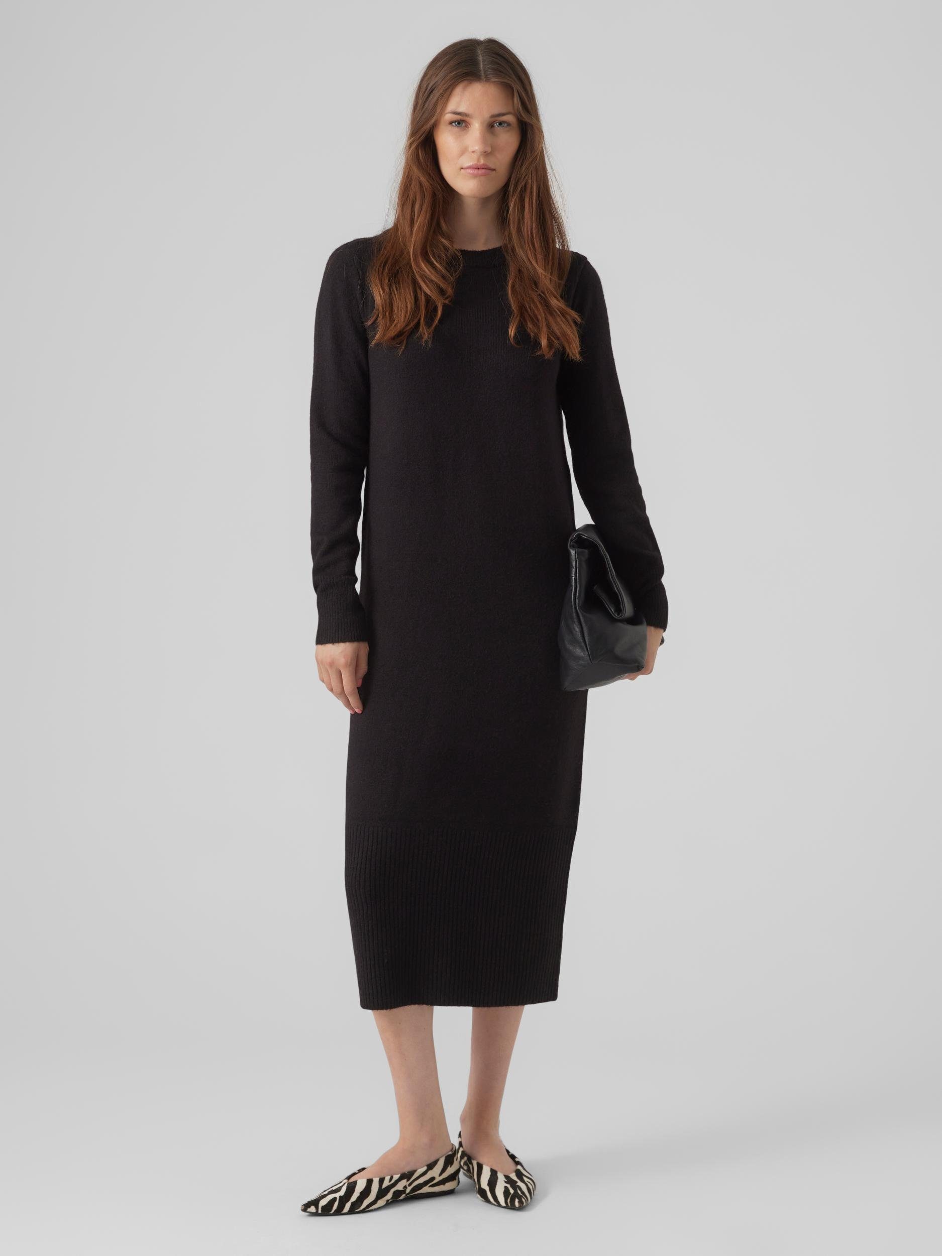 CALF O-NECK Vero Moda LS Detail:SOLID Strickkleid DRESS GA VMPLAZA BOO Black