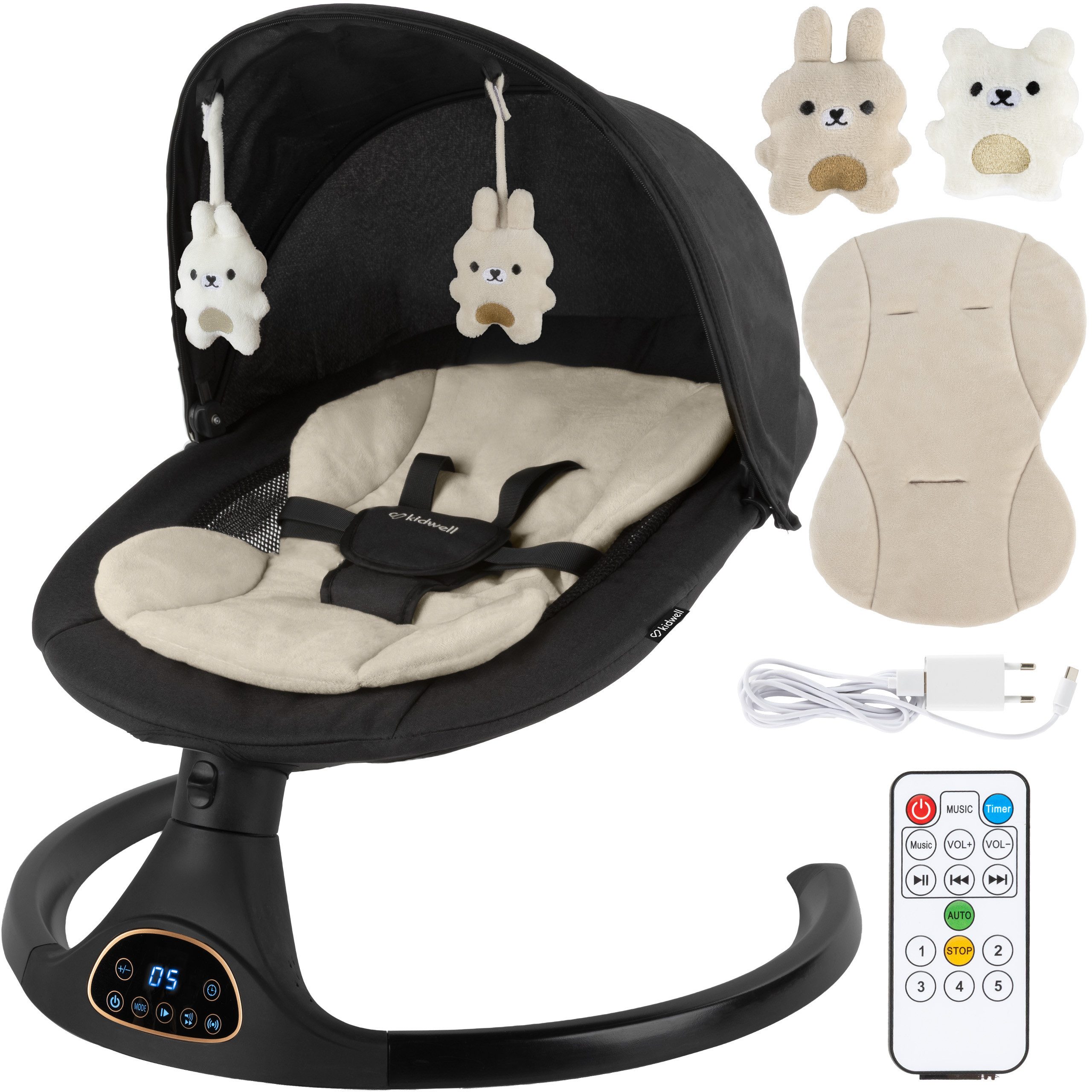 COIL Babywippe Elektrisch Babyschaukel, Multifunktional Babywippe Schaukel, 5 Wippgeschwindigkeiten, Bluetooth, Bewegungserkennung, Moskitonetz
