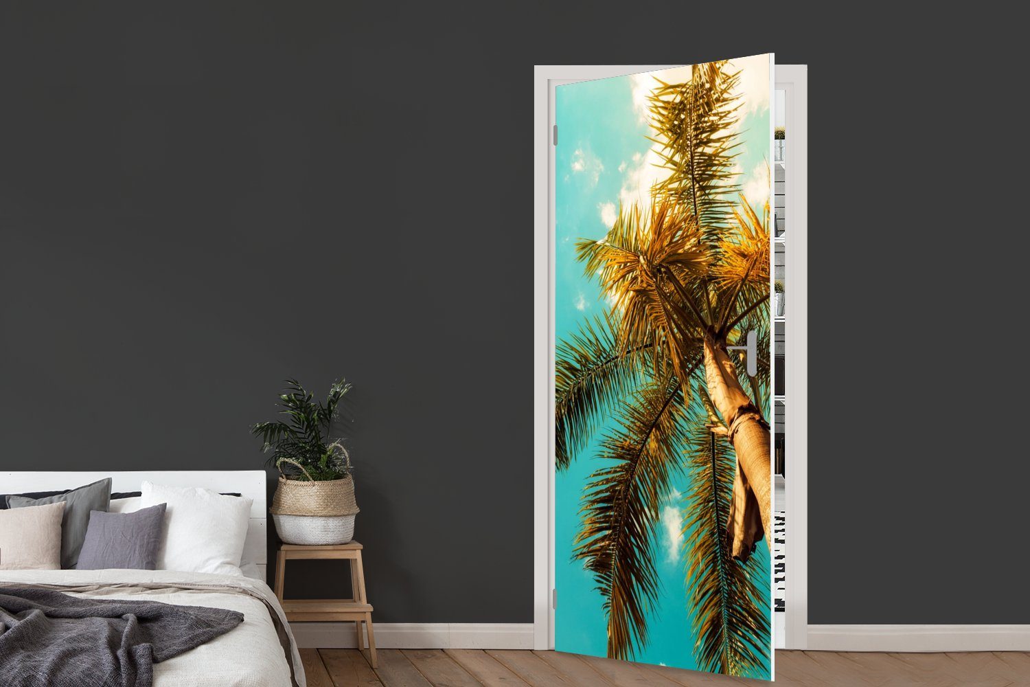 Palme Türtapete 75x205 cm Fototapete Tropisch, St), Tür, für MuchoWow Sommer bedruckt, - (1 - Matt, Türaufkleber,