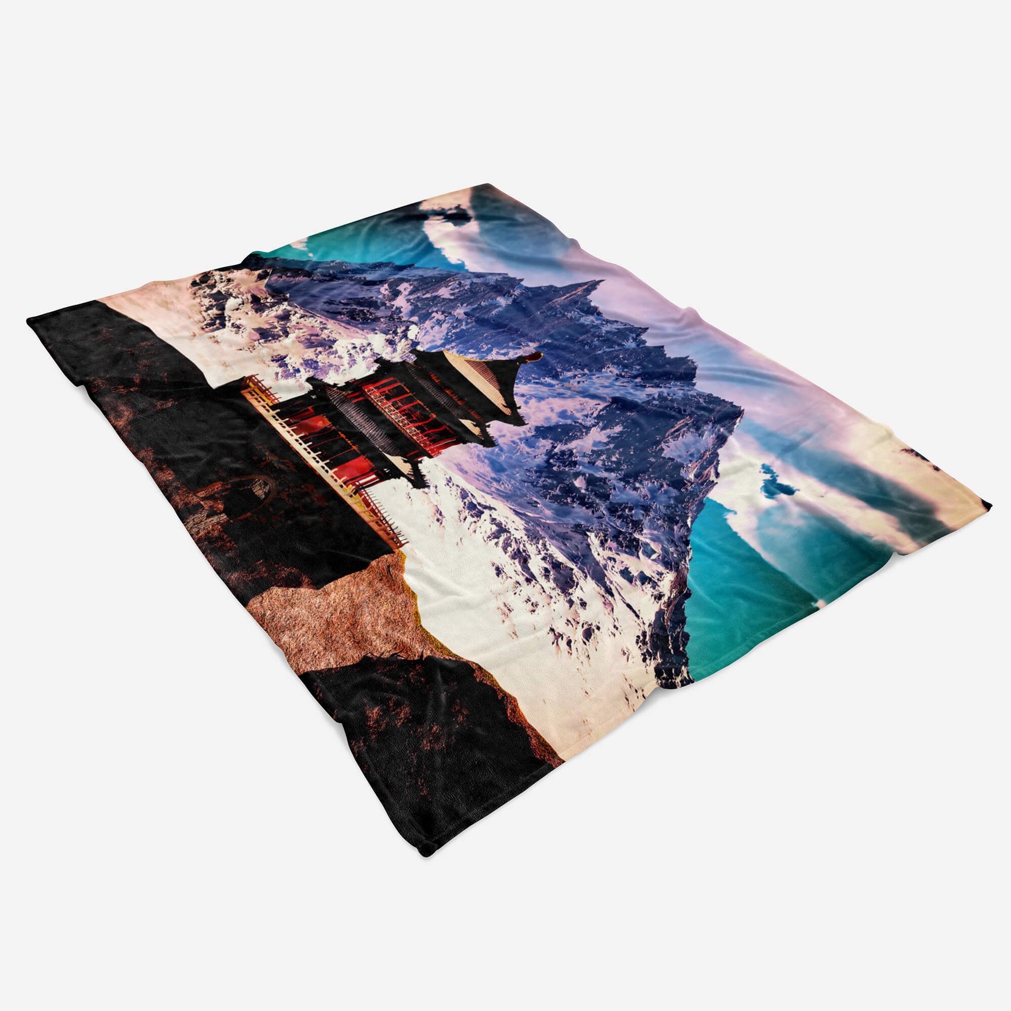 Sinus Art Fotomotiv Saunatuch Kuscheldecke mit Berg Himalaya Baumwolle-Polyester-Mix Handtuch Handtuch (1-St), Handtücher Tempel, Strandhandtuch