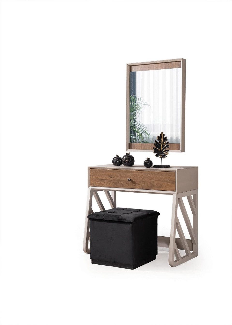Schminktisch Zeitgemäßes Schlafzimmerset mit Make-up-Tisch und Spiegel in Beige