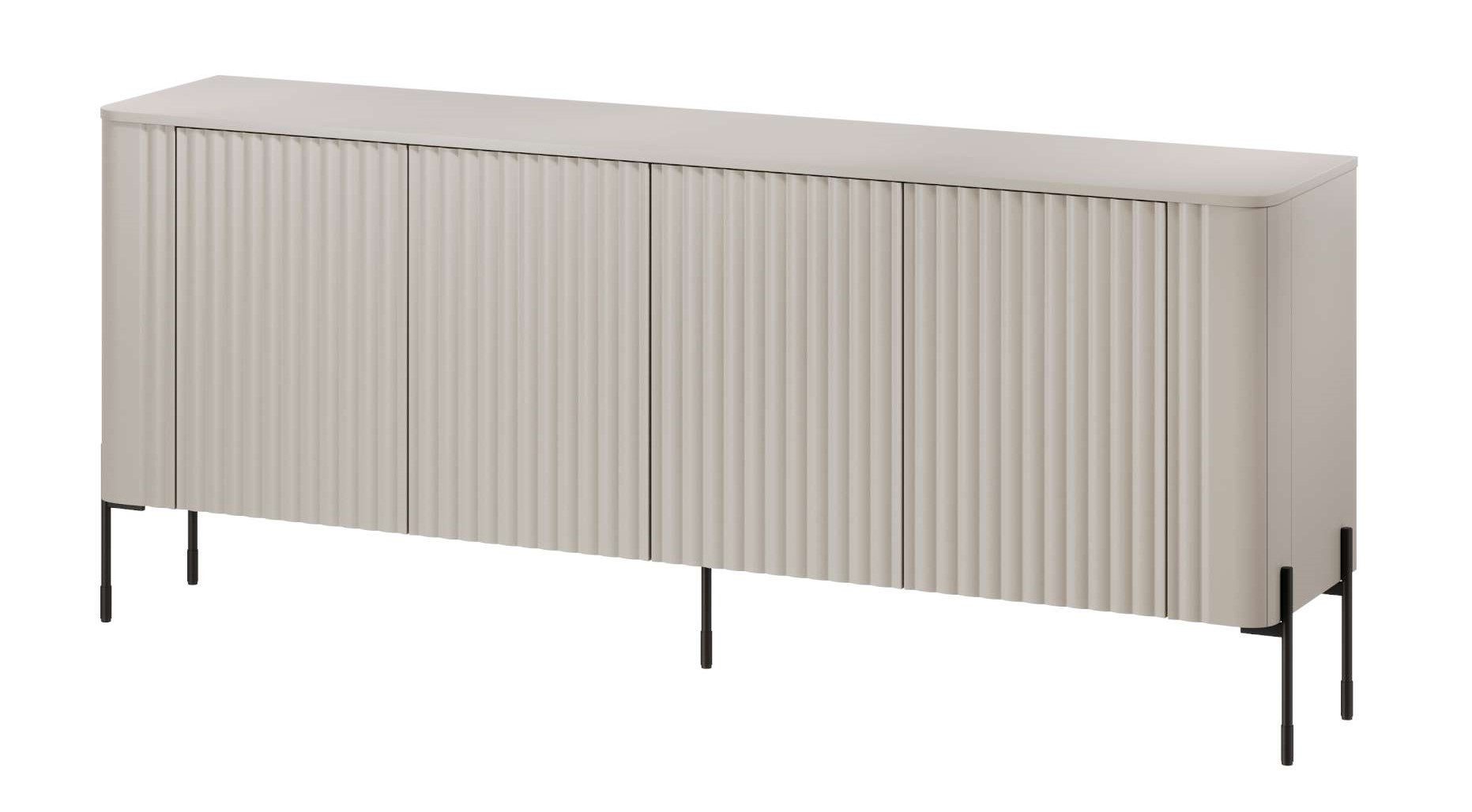 99rooms Kommode Reva (Sideboard, Highboard), mit 4 grifflosen Türen, aus Holzwerkstoff, schwarze Metallfüße