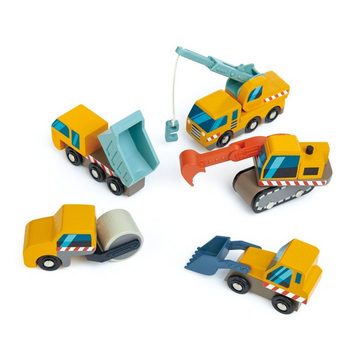 Tender Leaf Toys Spielzeug-Baumaschine Set Baustelle Holzspielzeug Bagger Kipper Walze Frontlader