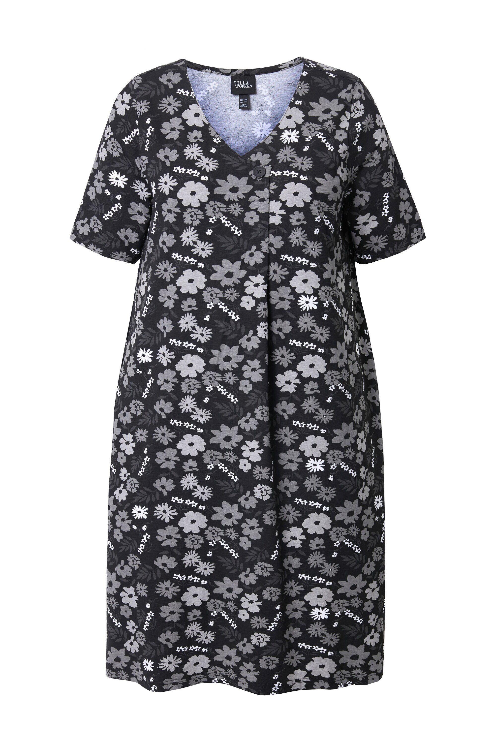 Ulla Popken Jerseykleid Jerseykleid Blüten A-Linie V-Ausschnitt Halbarm günstig online kaufen