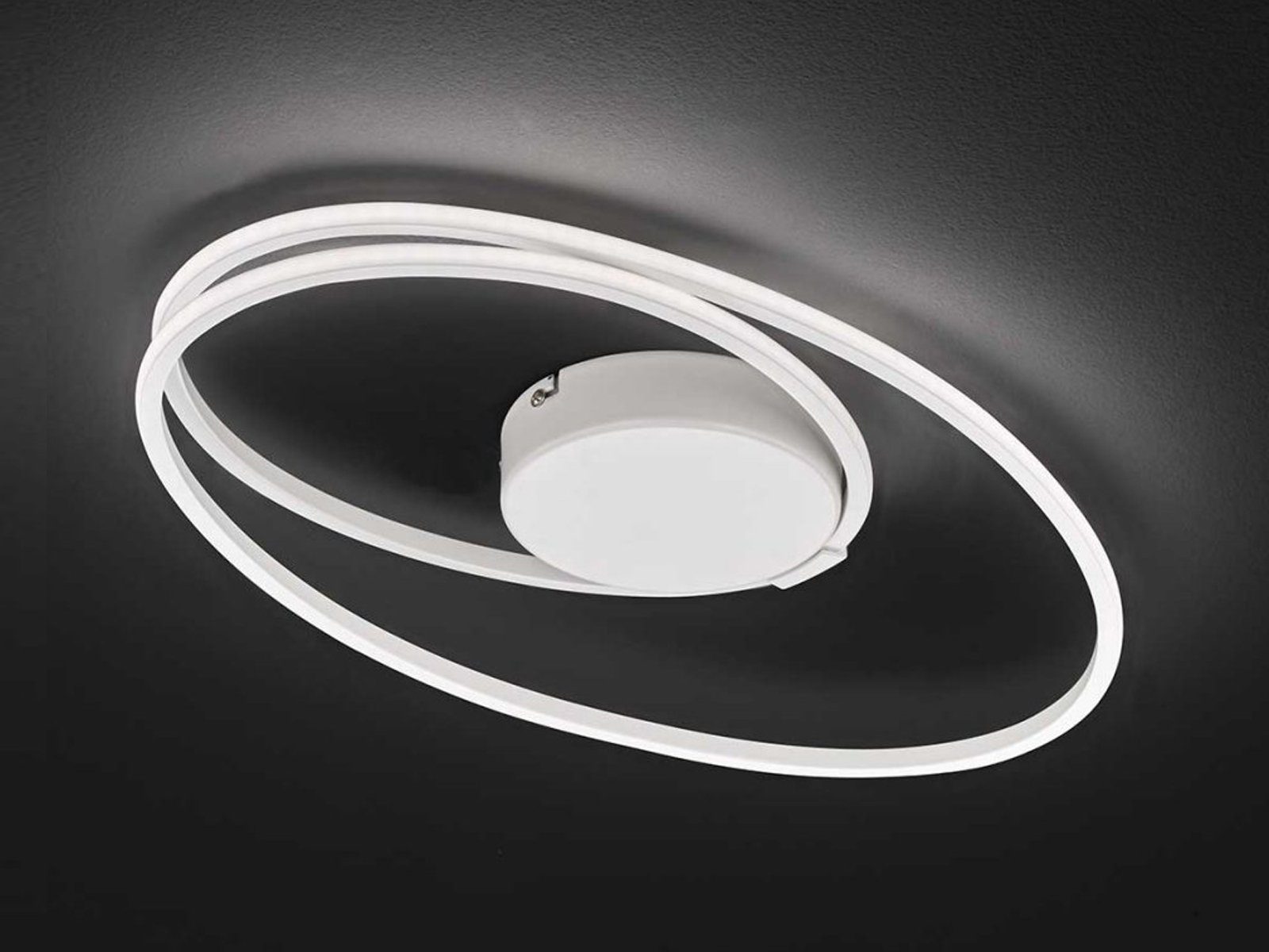 WOFI LED Deckenleuchte, Dimmer, LED fest integriert, Warmweiß, flach indirekte Decken-Beleuchtung Ring-Lampe dimmbar Weiß Breite 50cm