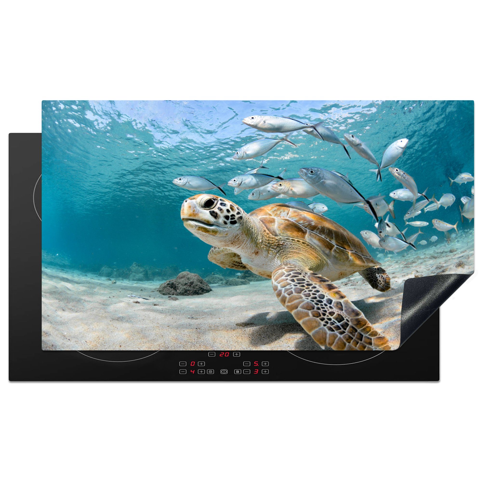 MuchoWow Herd-Abdeckplatte Schildkröte - Fisch - Meer, Vinyl, (1 tlg), Herdabdeckplatten für Ceranfeld, Induktionsschutz, 90x52 cm