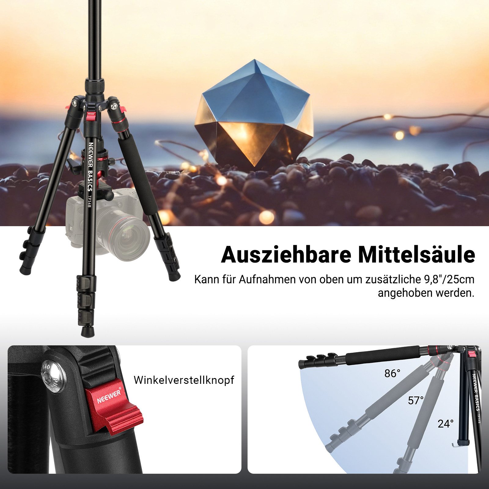 Neewer 182cm Reisestativ Einbeinstativ kompakter Leichter Kamera Stativ Kamerastativ (360° Kugelkopf, Arca Schnellwechselplatte, max. Last 6kg) – Bild 4 von 5
