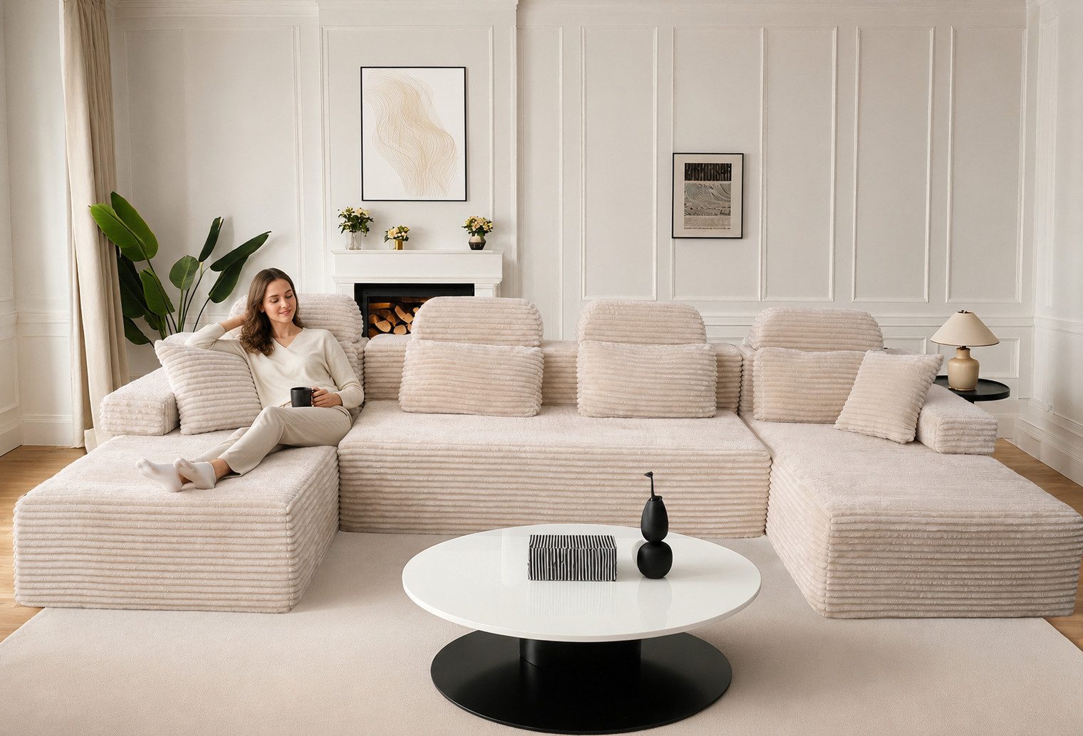 Patbrela Wohnlandschaft U-förmiges modulares Sofa mit zwei Liegesesseln, aus Samtstoff, Mit bequemer Memory-Schaum-Polsterung, keine Montage erforderlich