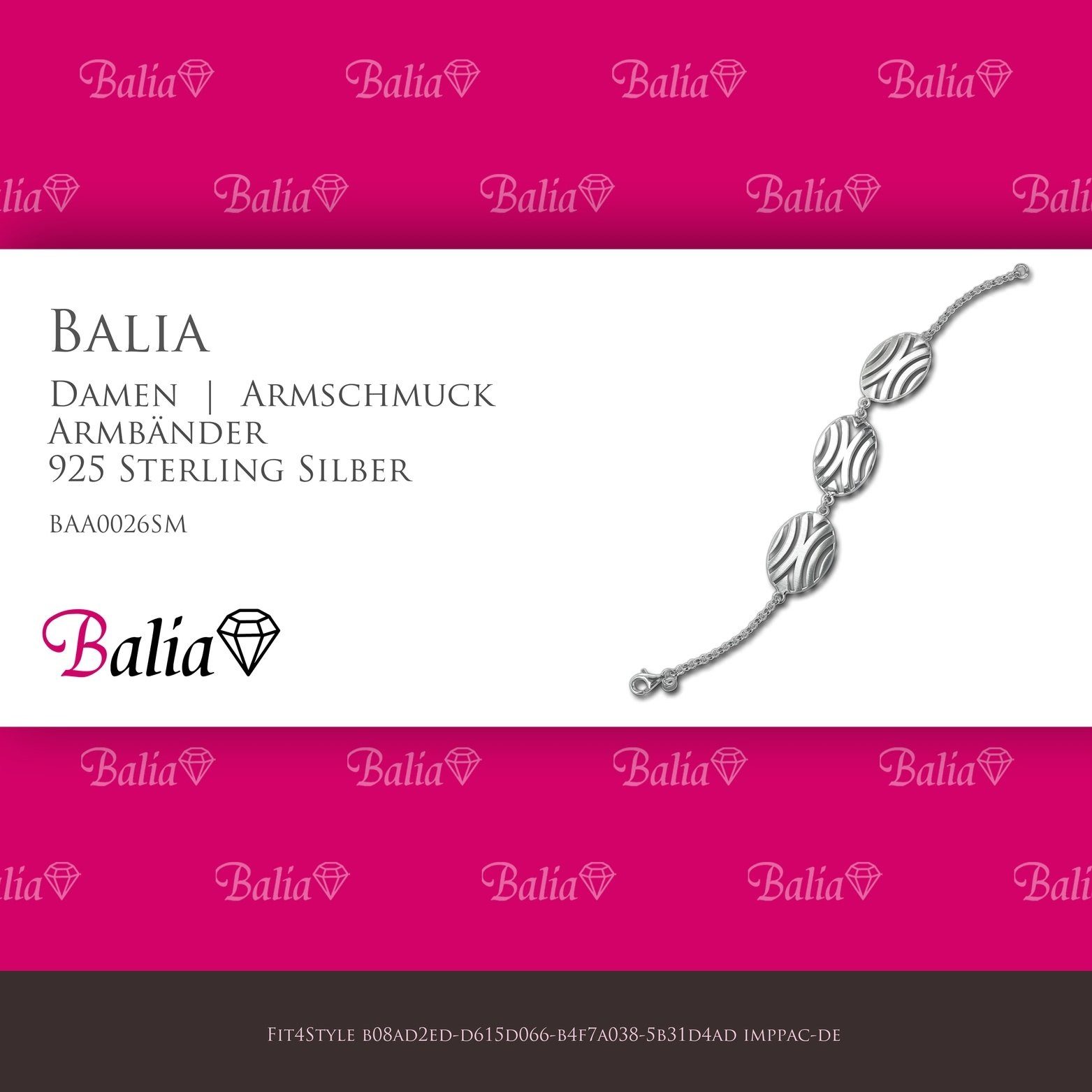 Balia Balia Armband (Afrika) Silber matt Silber ca. 19,3cm, Silberarmband 925 Silber Damen (Armband), 925 Armband