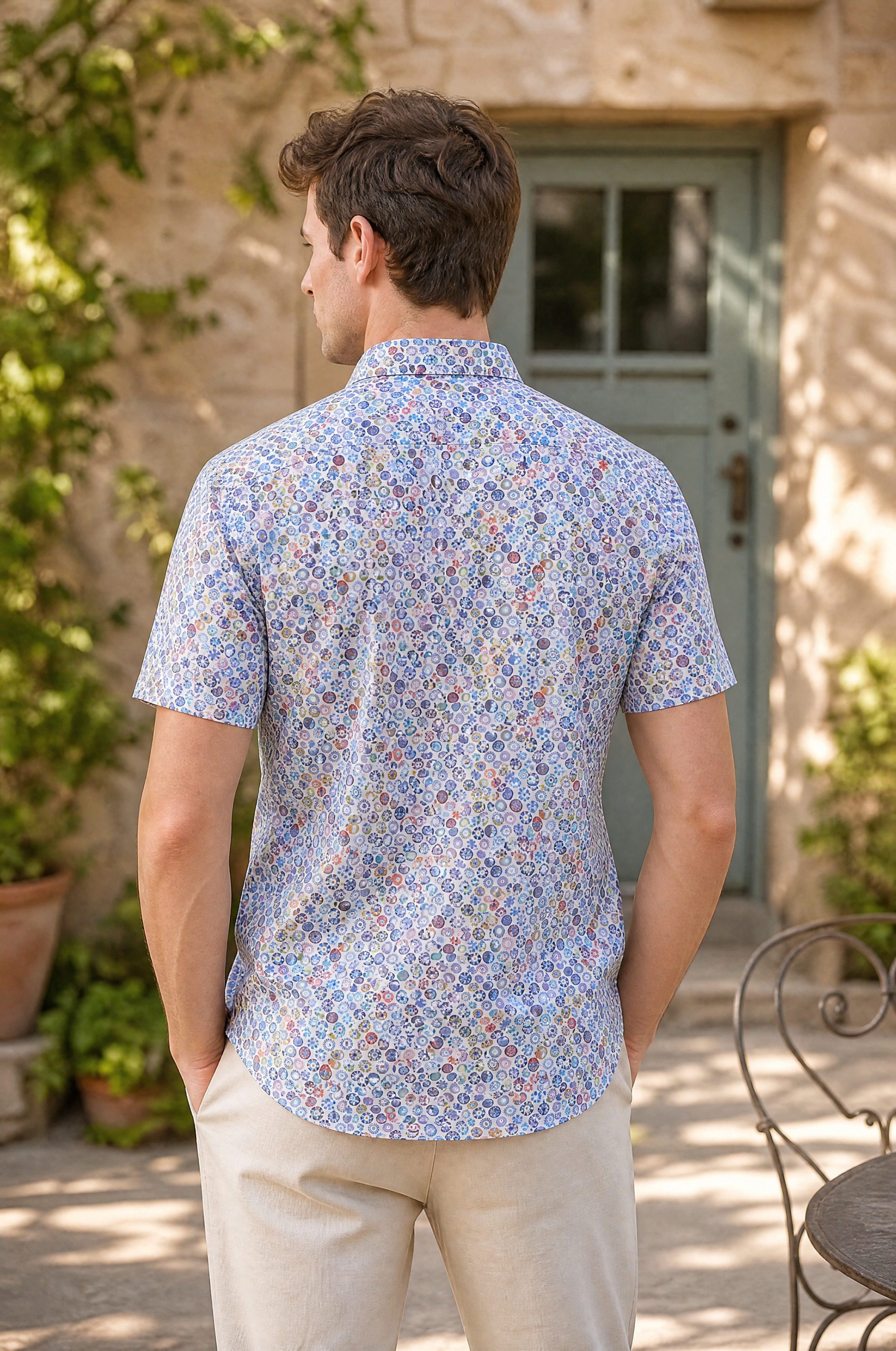 Haupt Kurzarmhemd Modern Fit Kurzarm Baumwoll-Herrenhemd mit Allover Kreis Print Sommer