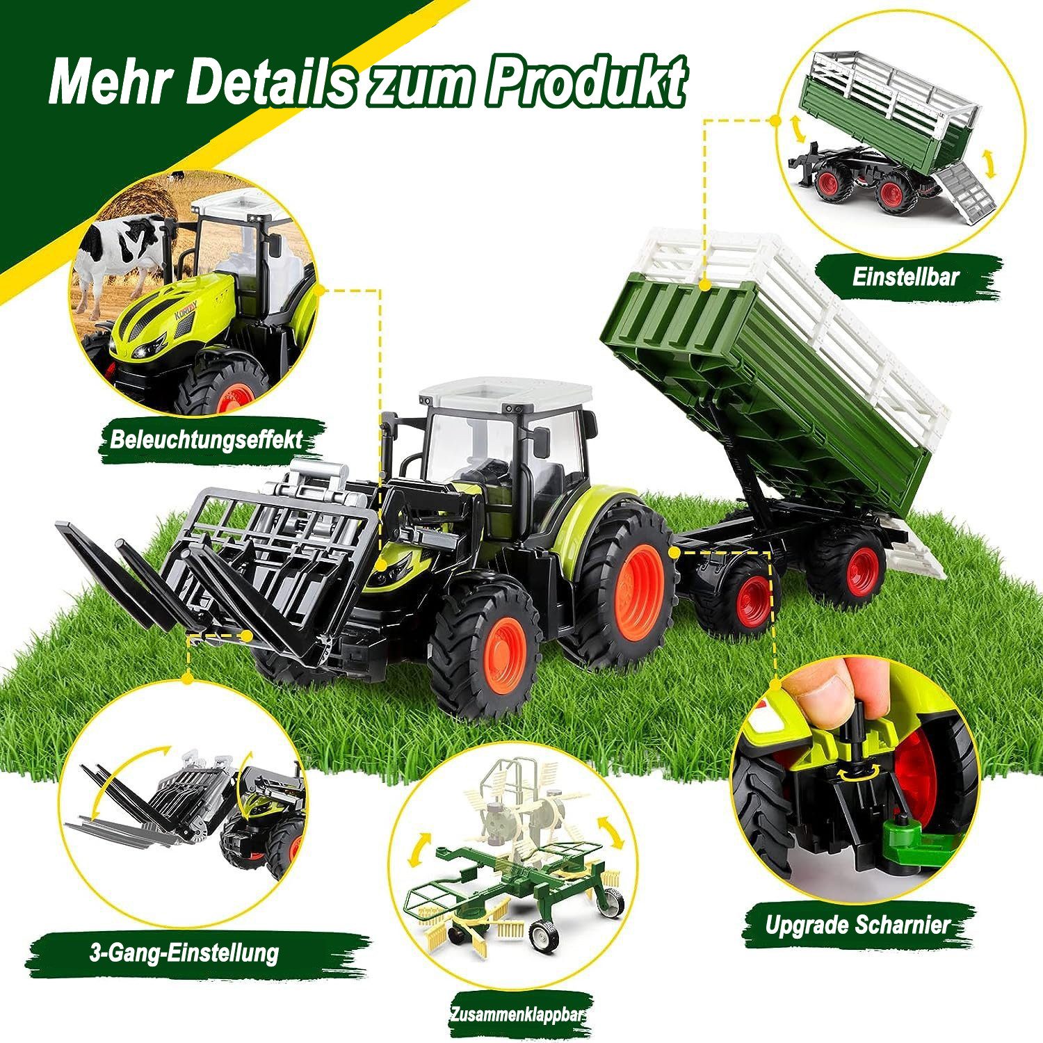 Esun RC-Traktor Ferngesteuerter Traktor Spielzeug, 3 in 1 RC Traktor für Kinder (Komplettset), 1:24 Bauernhof Spielzeug ab 2 3 Jahre