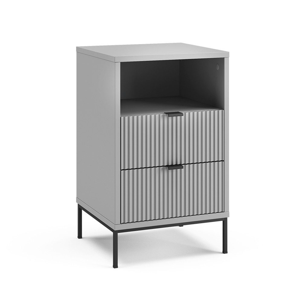 Vicco Nachtschrank Eliza, Grau/Schwarz, 40 x 66 cm mit 2 Schubladen & 1 Fach (1-St)