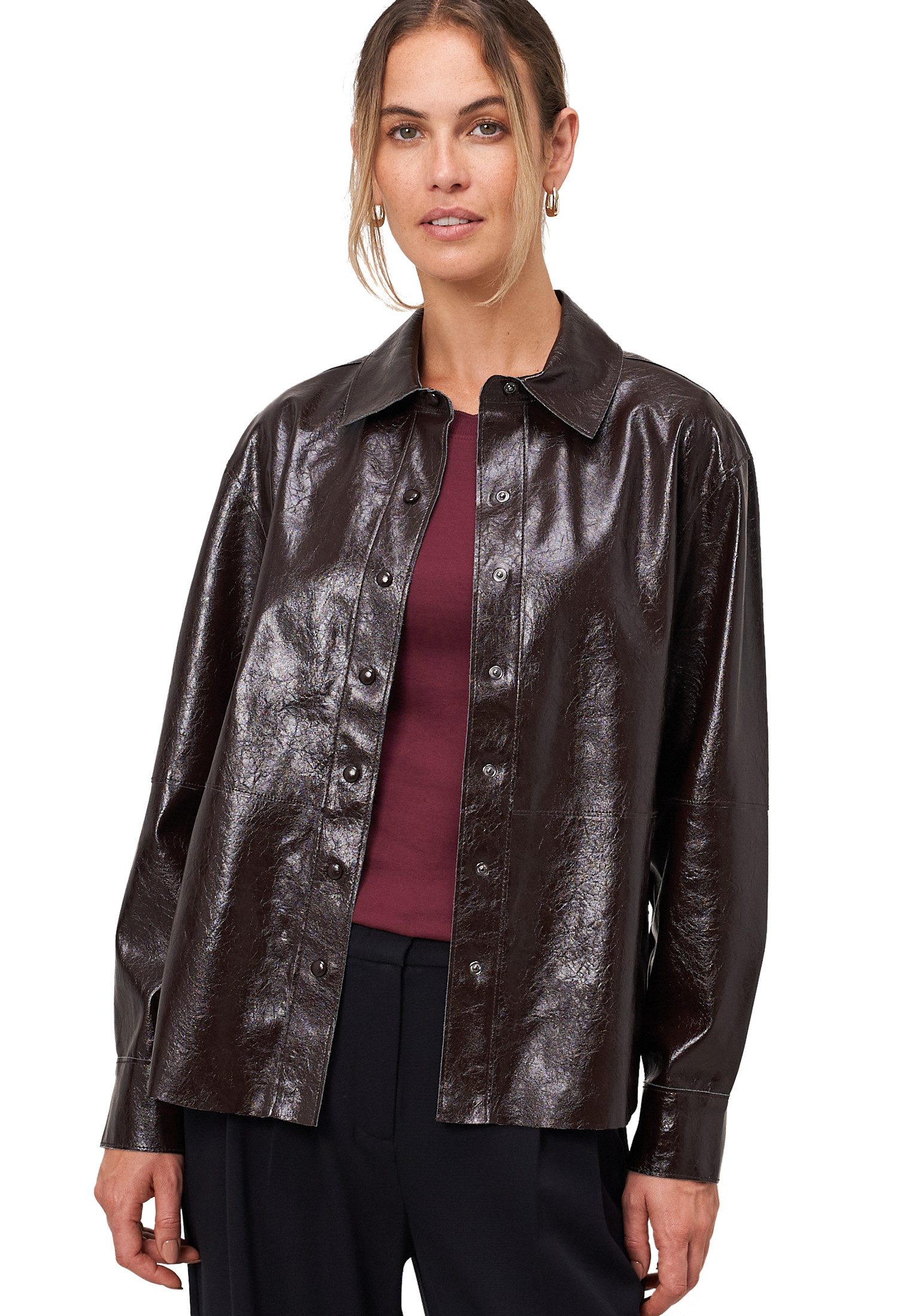 Zero Hemdbluse Damen Hemdbluse im Lederlook Knopfleiste günstig online kaufen