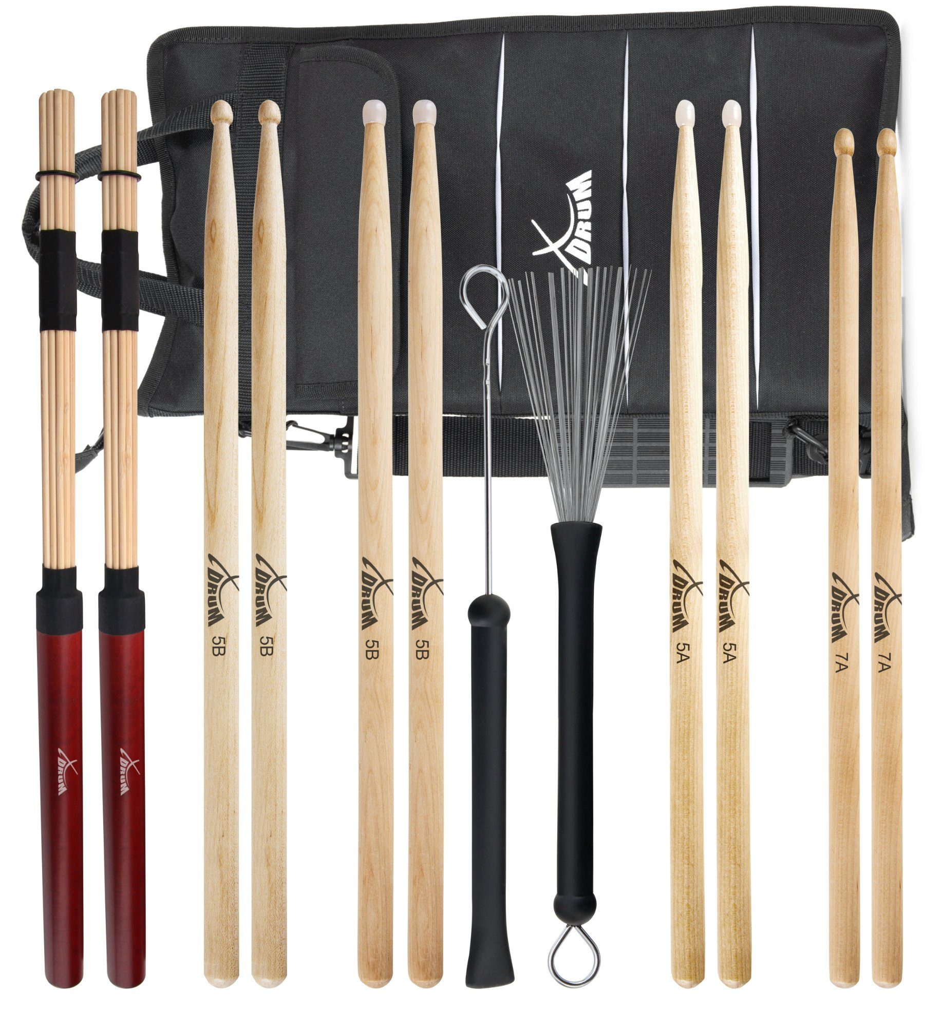 XDrum Schlagzeug Drumsticks Large Starter Set (Sticks, 5A Nylon, inkl. Drumsticktasche), Im Set mit großer Drumsticktasche
