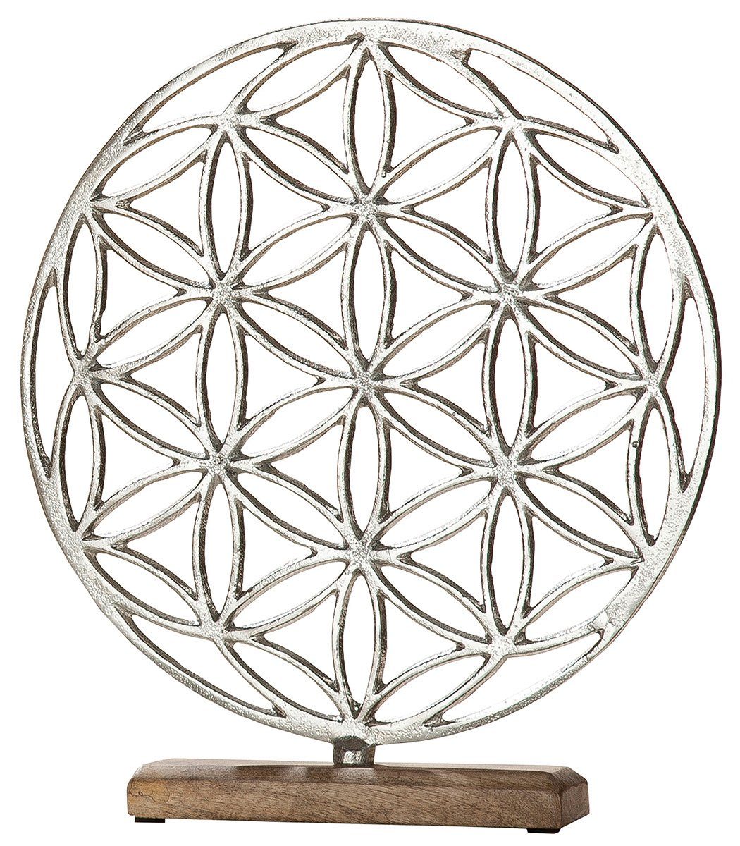 GILDE Dekoobjekt Lebensblume auf Holzbase, silber (1 St), Höhe 36 cm, aus  Metall, Sockel aus Holz, Wohnzimmer, Maße: H.36cm x B.5cm x