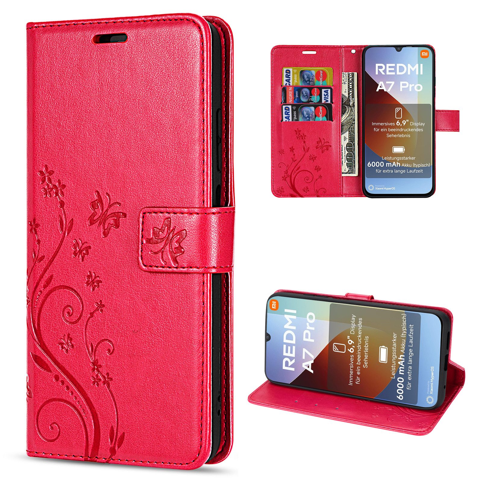 betterfon Handyhülle für Xiaomi Hülle mit [Standfunktion][Kartenfächern], Bookstyle-Hülle: Magnetverschluss 3 Kartenfächer & Standfunktion