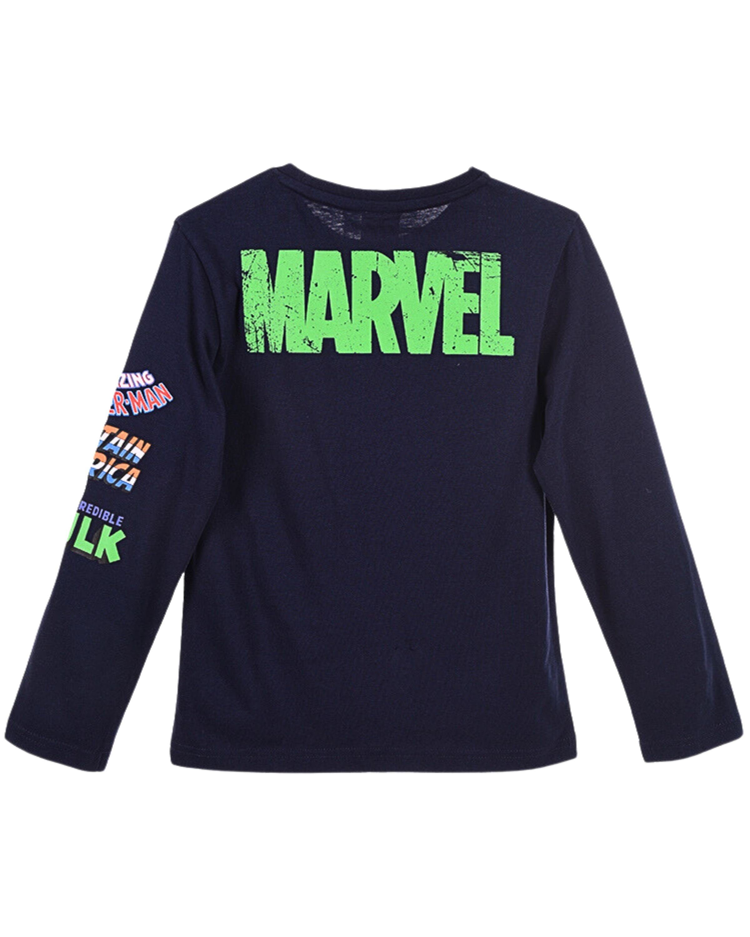 MARVEL Langarmshirt Avengers Comics Jungen 140 Gr. Baumwolle cm Dunkelblau 104 Shirt aus 