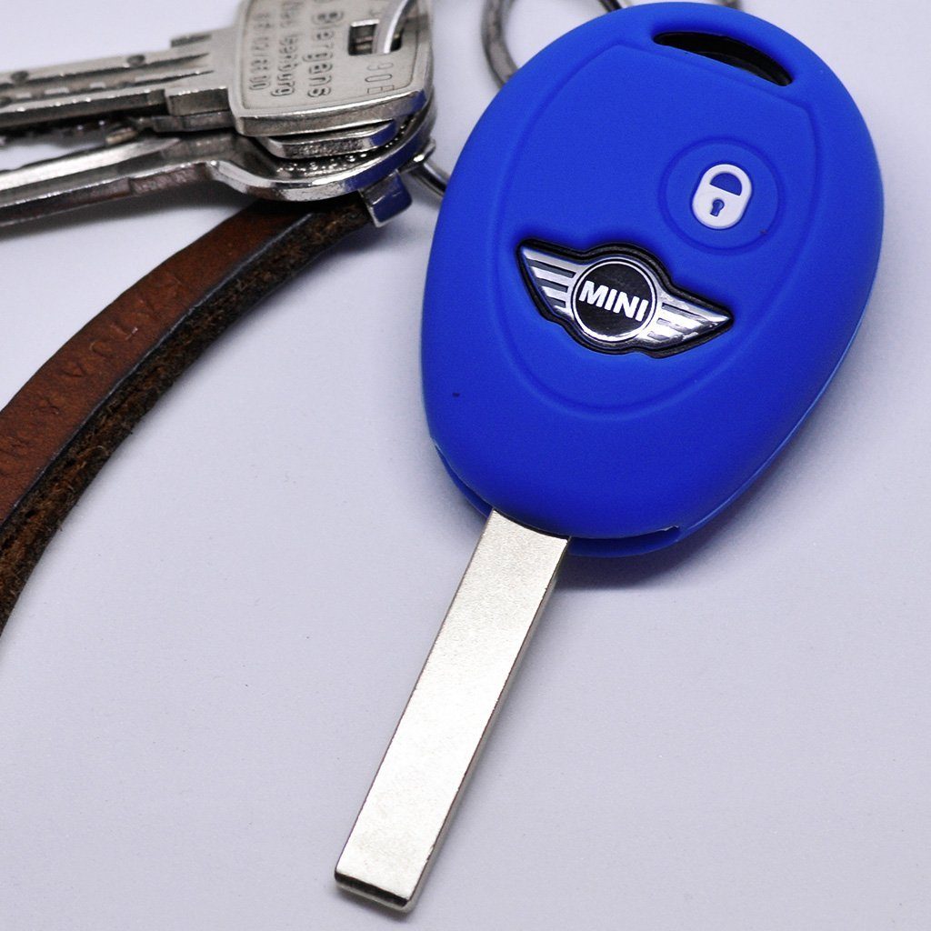 mt-key Schlüsseltasche Autoschlüssel Softcase Silikon Tasten Funk Mini 2 Clubman Cabrio Fernbedienung für Blau, Cooper Coupe Schutzhülle