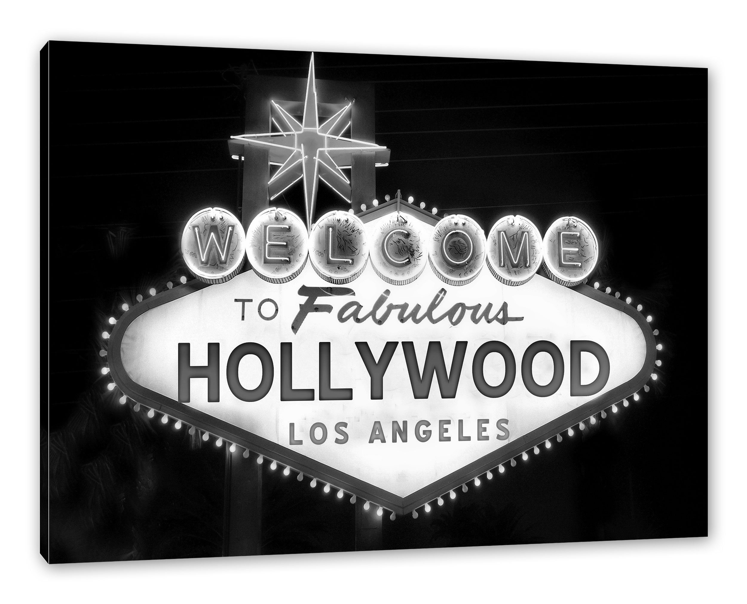 Pixxprint Leinwandbild Hollywood Ortseingangsschild, Hollywood Ortseingangsschild (1 St), Leinwandbild fertig bespannt, inkl. Zackenaufhänger