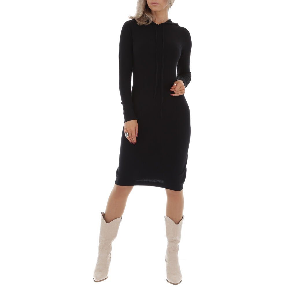 Ital-Design Strickkleid Damen Freizeit Kapuze Stretch Strickoptik Stretchkleid in Schwarz