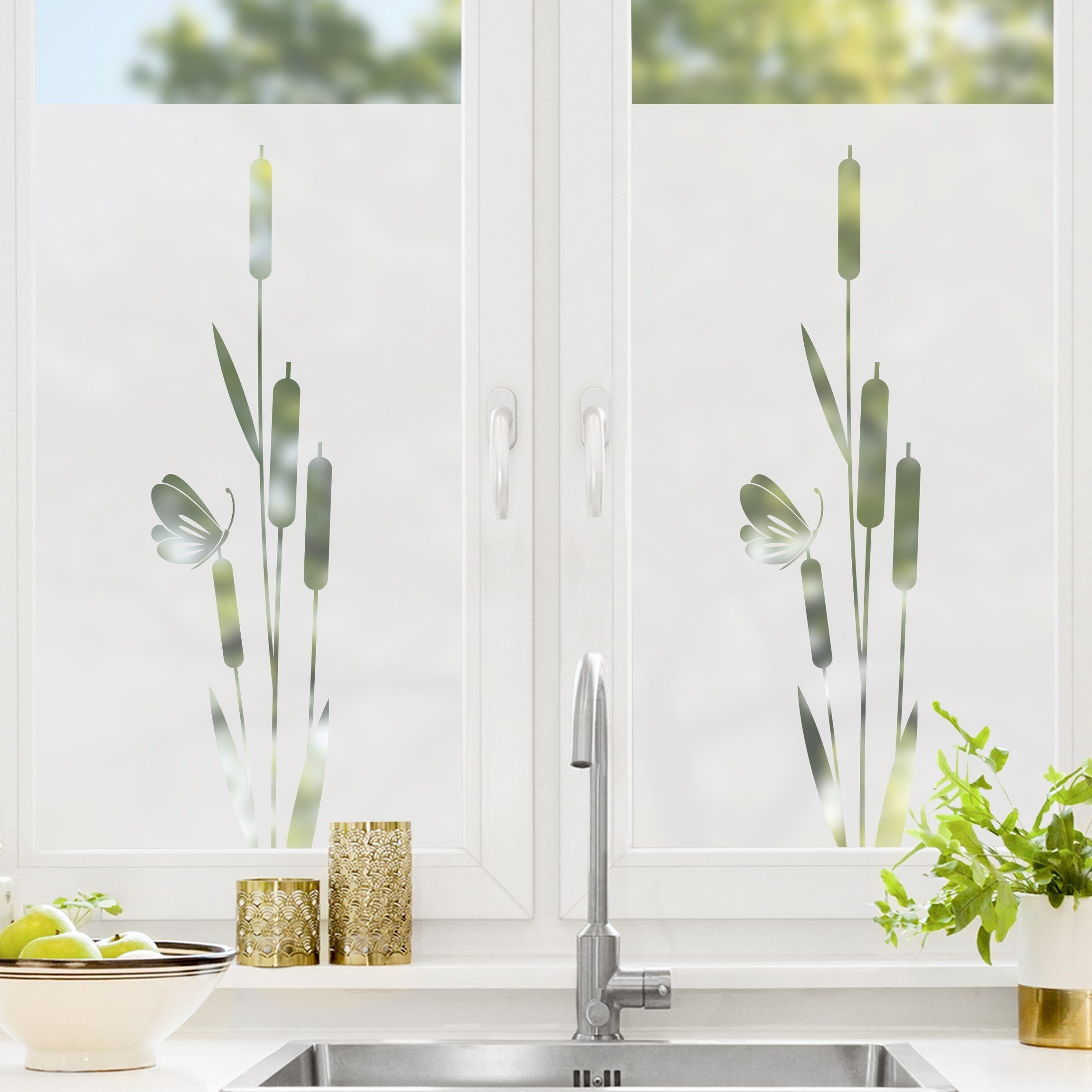 Bilderdepot24 Fensterfolie statisch haftend Motiv Fensterdeko Schilf II Blume, blickdicht, Innen Fenster Tür Balkontür Küche Badezimmer Wohnzimmer Schlafzimmer