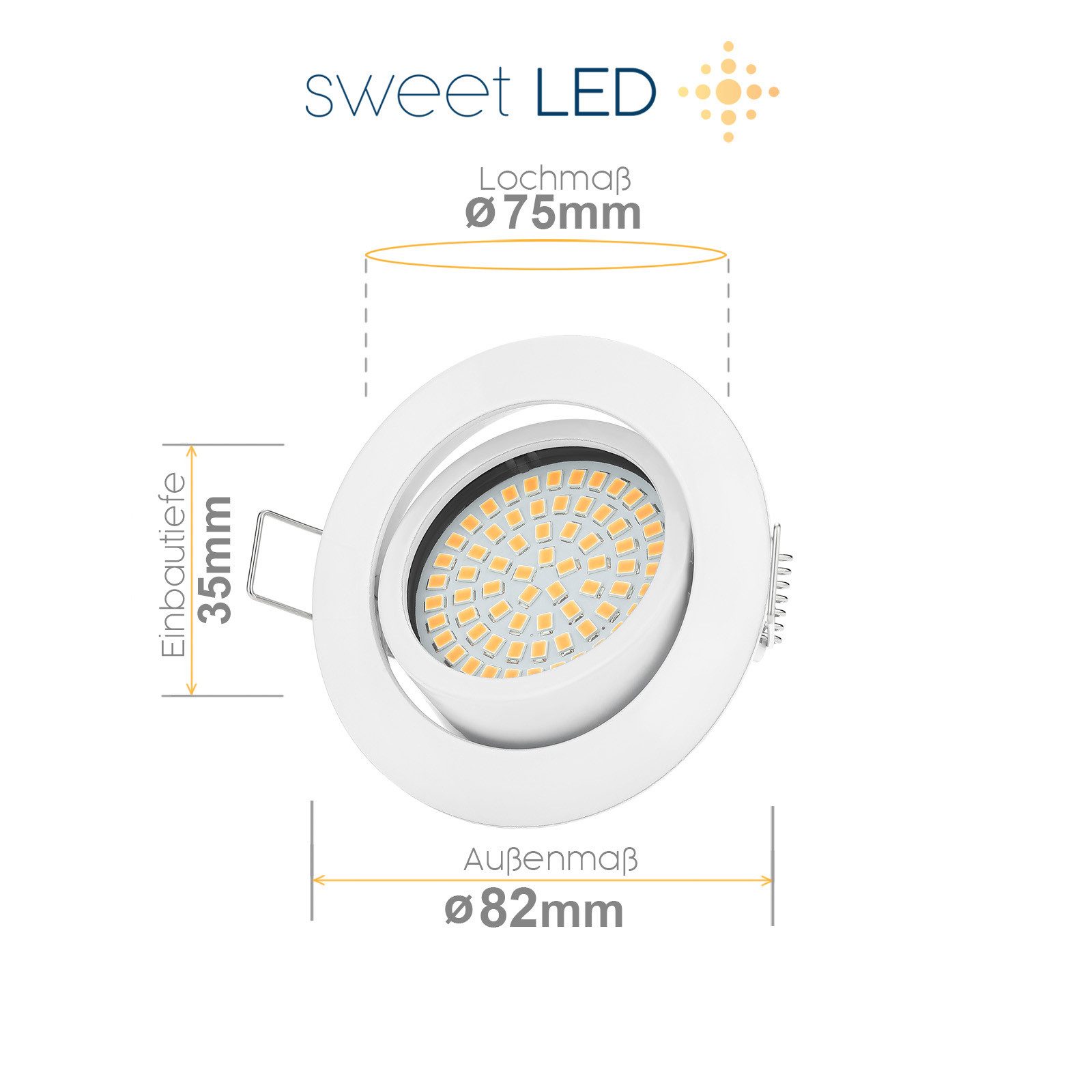 Sweet LED LED Einbaustrahler 6er Set flach Deckenspots dimmbar 5W weiß, Dimmfunktion, LED fest integriert, warmweiß, 3000K, Deckenspots, Deckenstrahler, Einbauleuchten