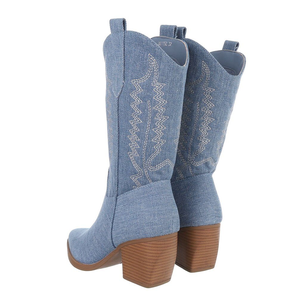 Ital-Design Damen Cowboyboots Western Westernstiefel (84463258) Blockabsatz Western- & Bikerstiefel in Blau
