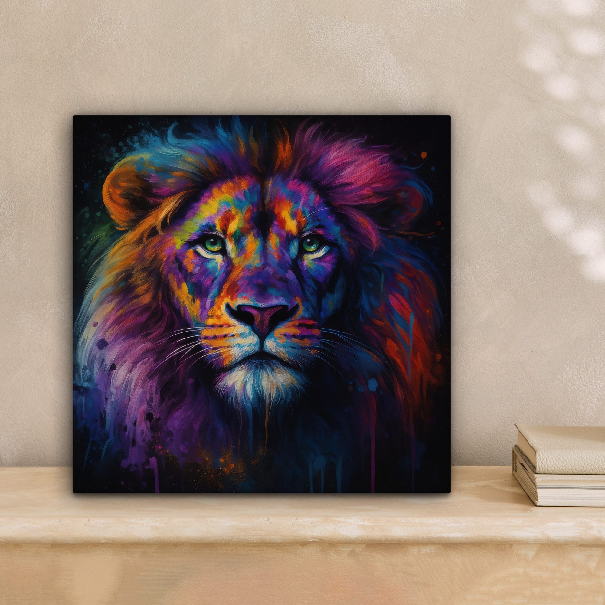 OneMillionCanvasses® Leinwandbild Löwenkopf - Leuchtend bunt - Abstrakt, Fo günstig online kaufen