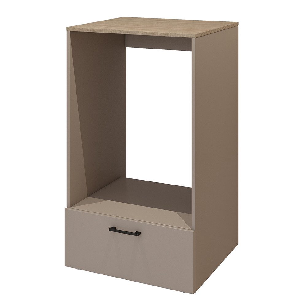 Lomadox Waschmaschinenumbauschrank RISAN-83 beige greige Eiche Dekor 67 cm breit Schublade Metallgriff modern