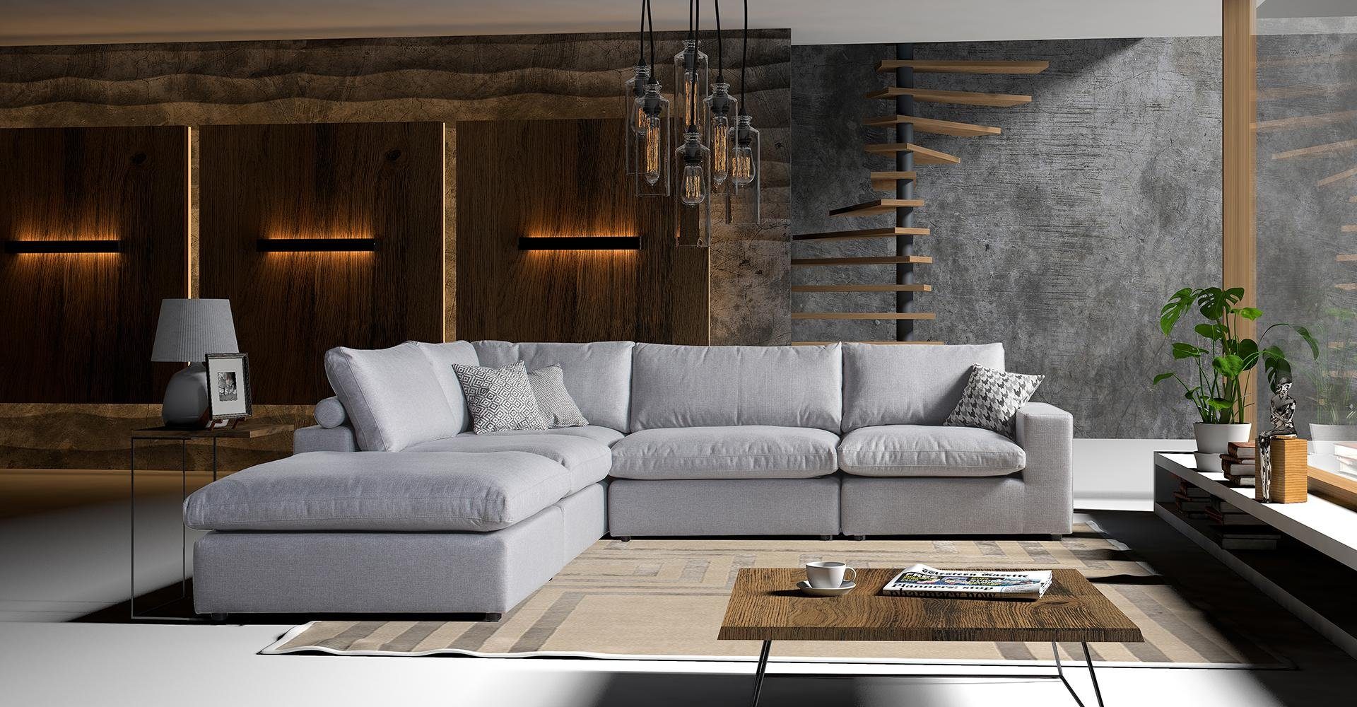 JVmoebel Ecksofa Ecksofa Grau Stoff L-Form Sofa Couch Design Couch Polster Textil, Made in Europe