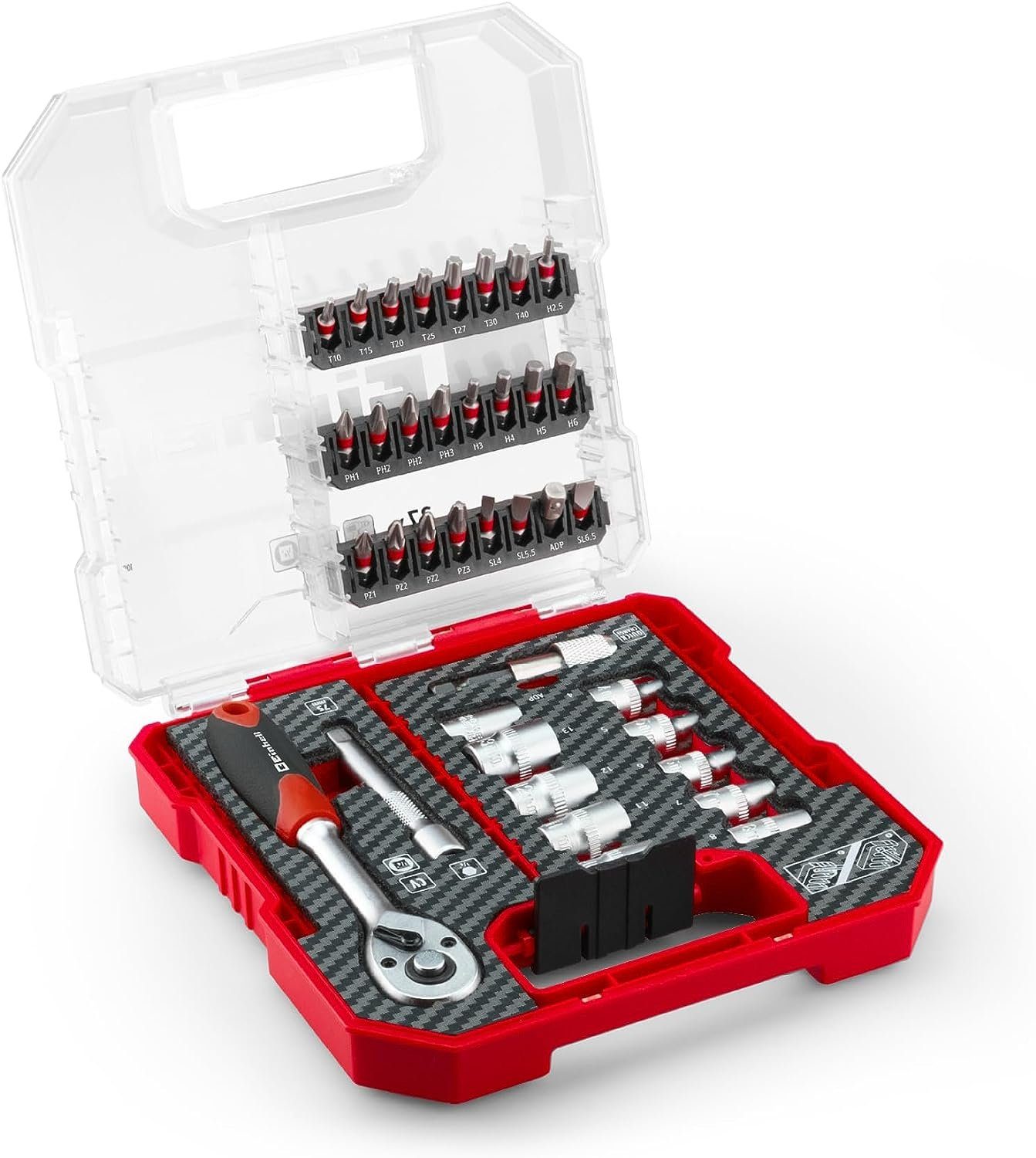 Einhell Bit-Set, L-CASE 37-tlg. Bit- und Ratschen-Set, 25-mm-Bits, Ratsche