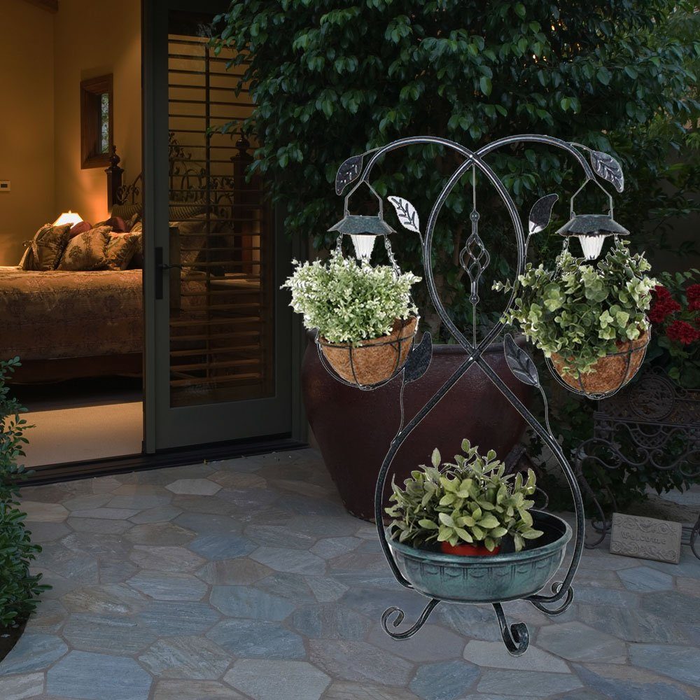 Pflanzenständer LED verbaut, LED-Leuchtmittel fest Warmweiß, Solarleuchte, Solar etc-shop Blumentopfleuchte Außenlampe