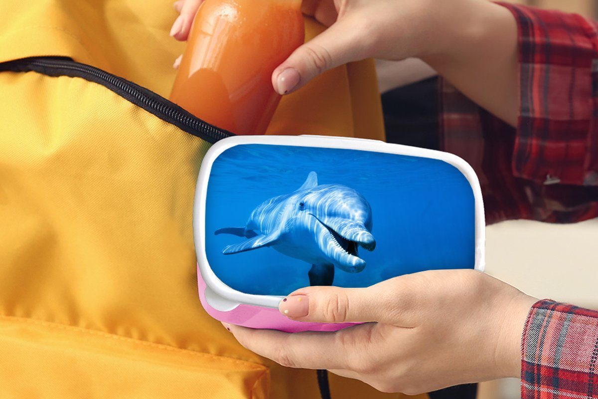 MuchoWow Lunchbox Delfin - Brotbox Erwachsene, Kunststoff, Meer, - Wasser (2-tlg), für Brotdose Kinder, Kunststoff Mädchen, Snackbox, rosa