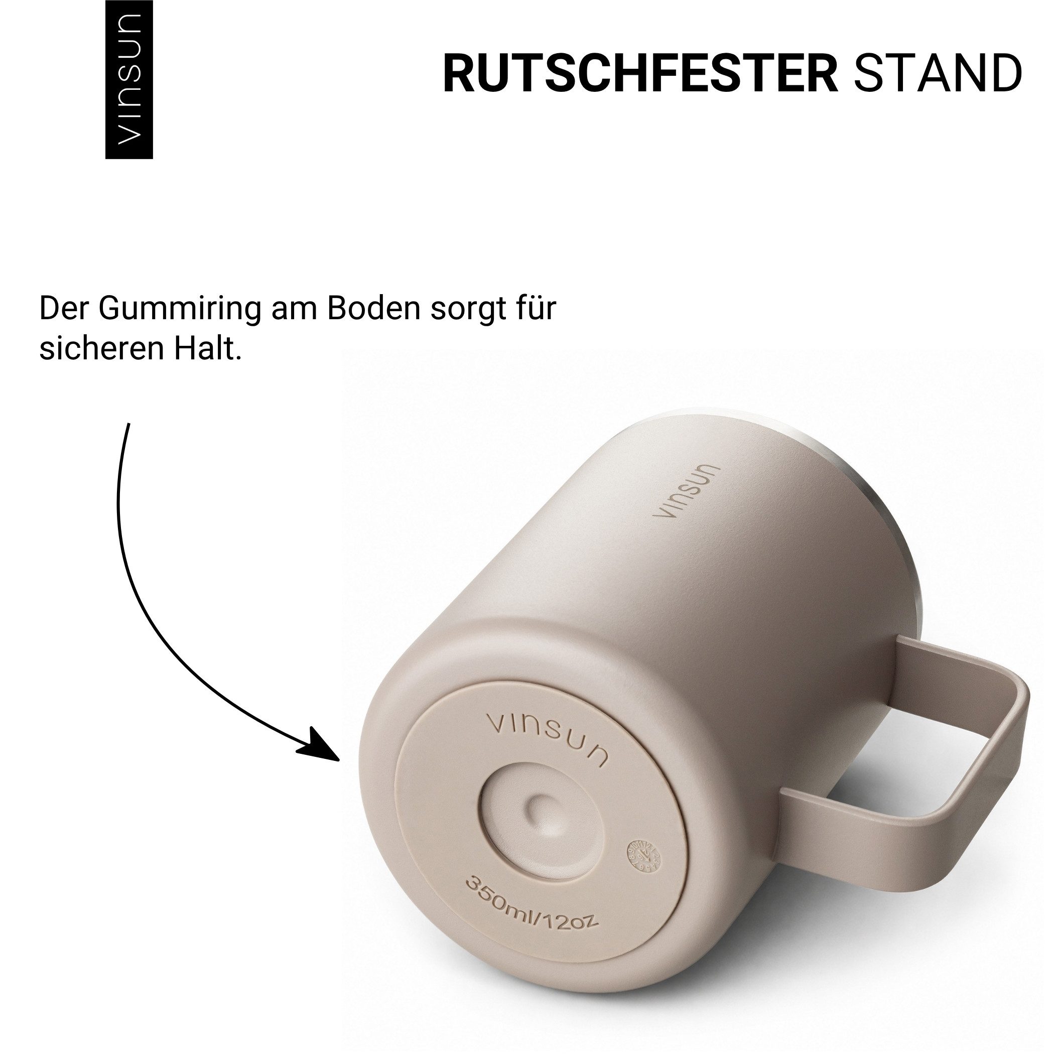 Vinsun Thermobecher Edelstahl Isolierbecher 350ml - Kaffeebecher mit Henkel und Deckel, 2-tlg., Edelstahl, Doppelwandig isoliert, BPA frei, bruchfest, Kalt- und – Bild 5 von 5