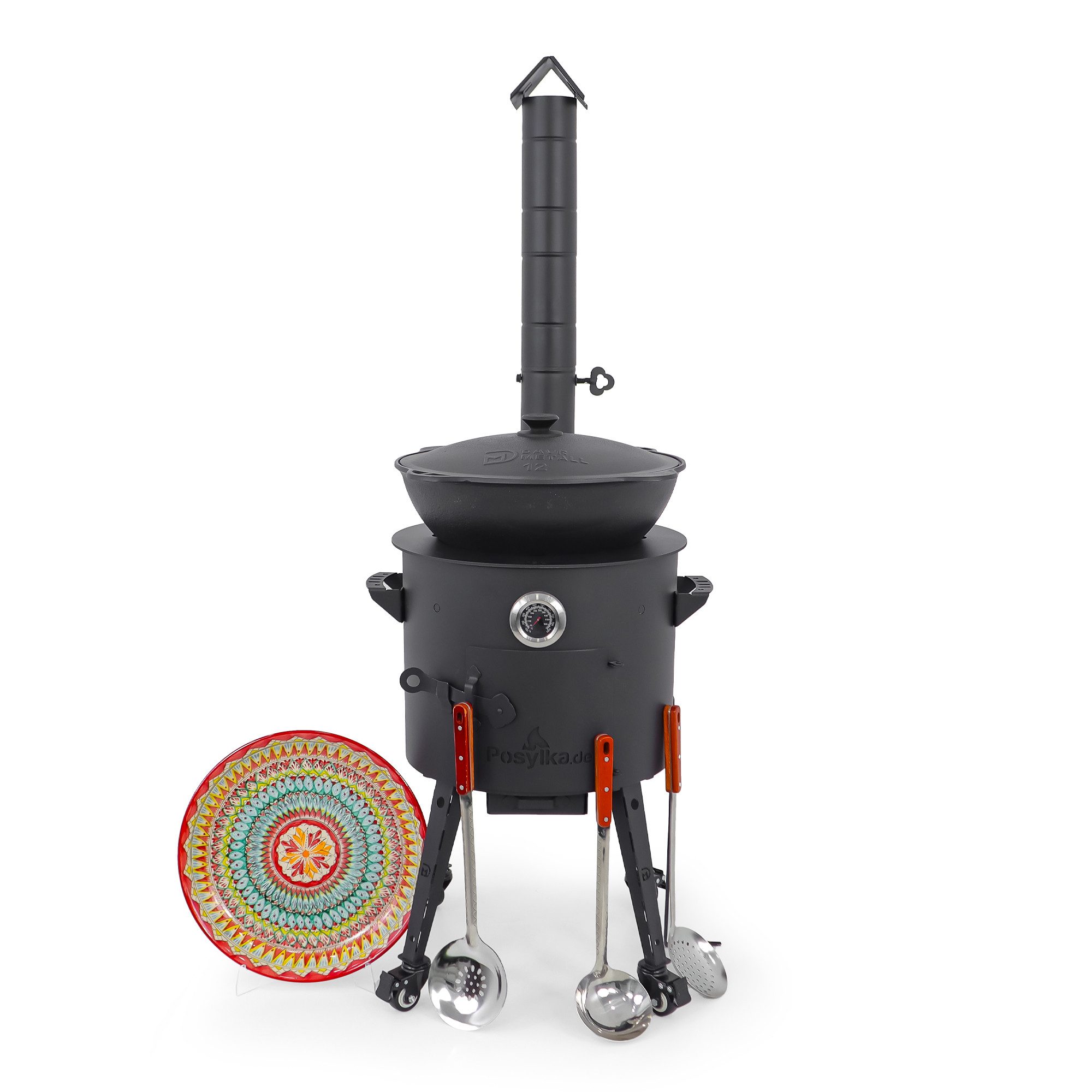 Posylka.de Feuerstelle Utschak Set Ø 40 cm Kasan 12 L rund Lagan 37 cm Kochringe Kellen, (13-St)