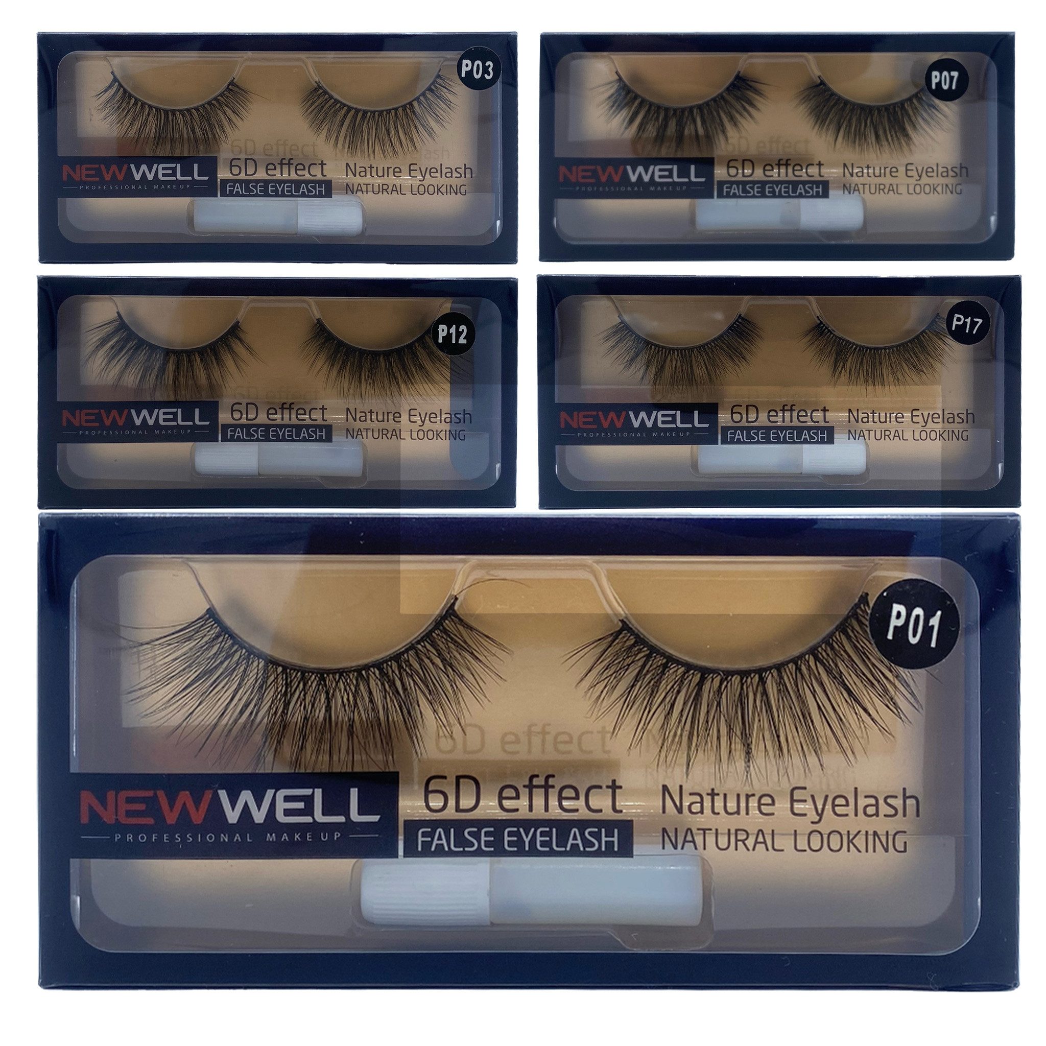 Newwell Bandwimpern 6D Effect Natural False Eyelashes, Set, 2 tlg.