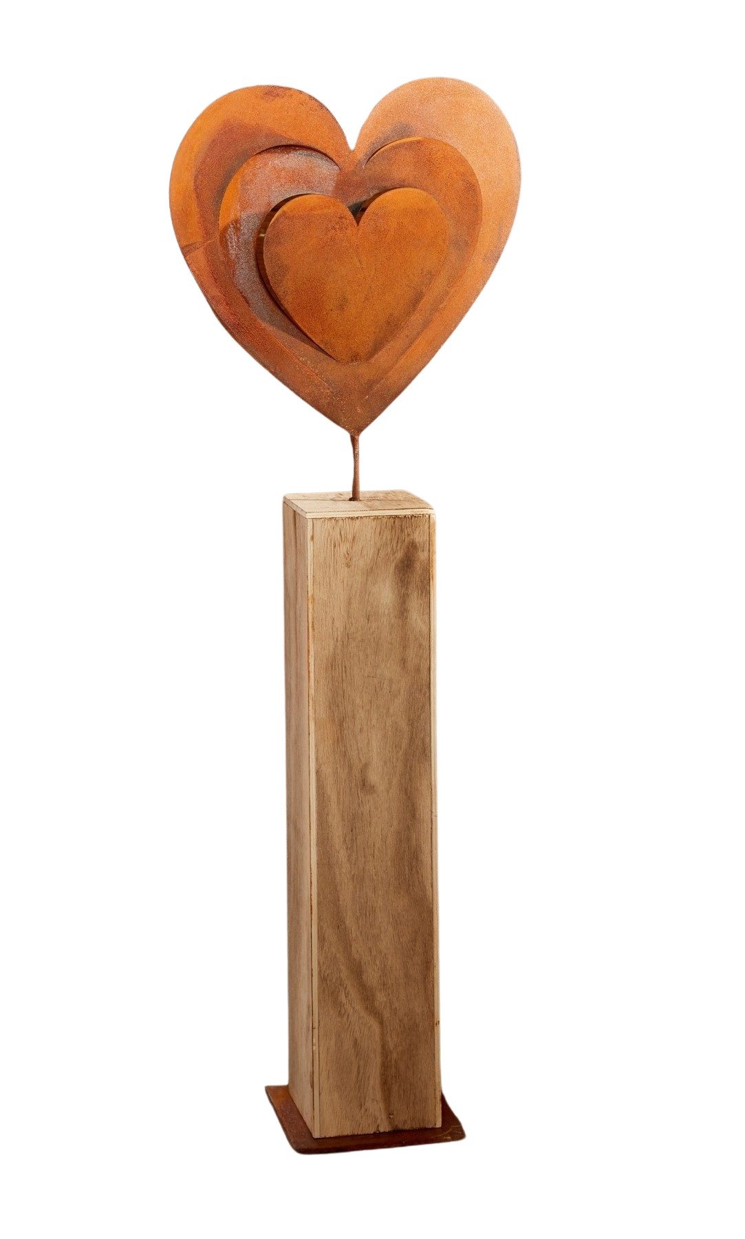 Dekoleidenschaft Dekosäule "Rostherz" aus Holz, 72 cm hoch, großes Metall-Herz mit Echt Rost, Holzsäule, Eingangsdeko, Willkommensdeko, Holzsäule, Herzdeko Rostdeko