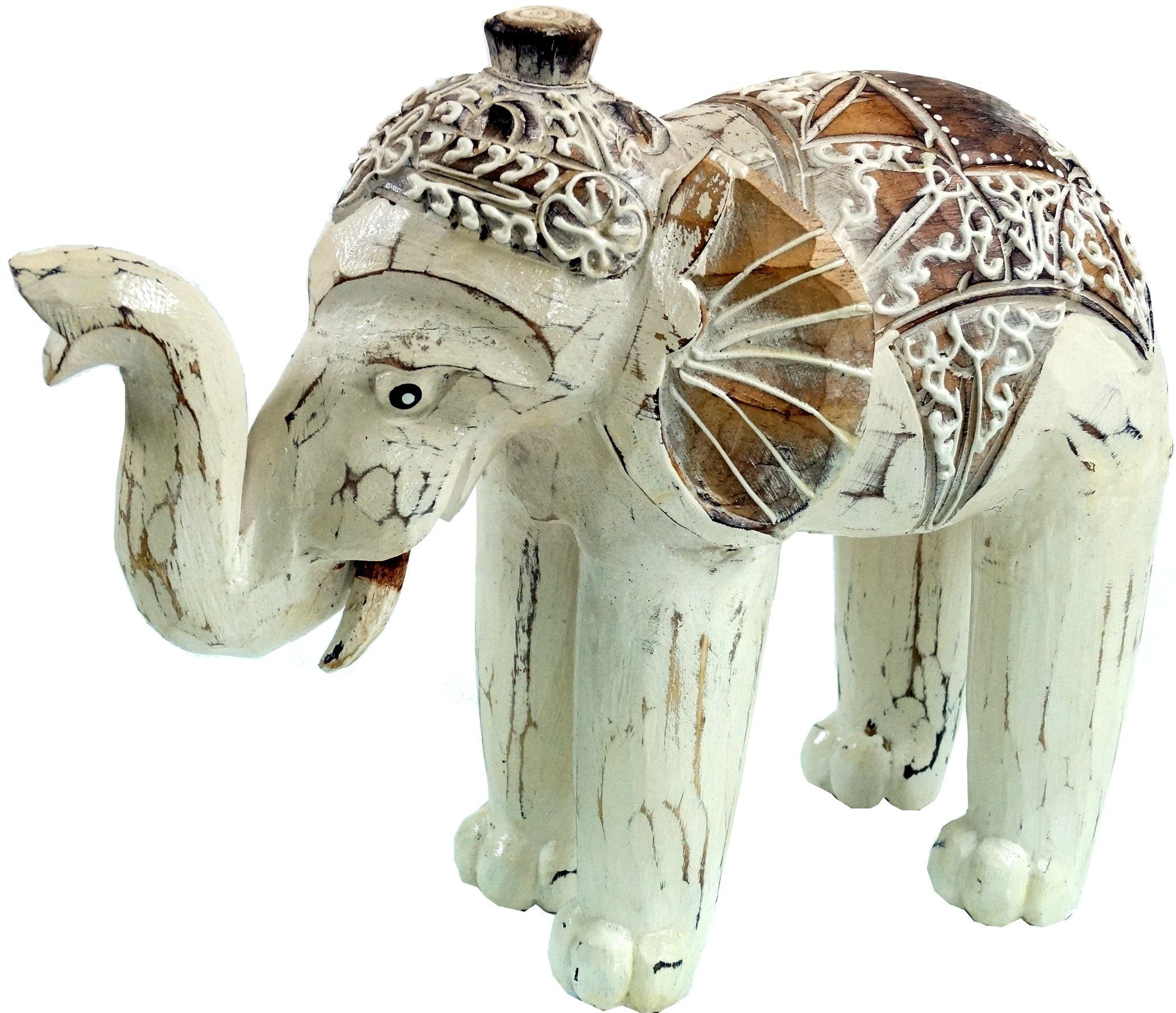 weiß Geschnitzter 3 - Größen Dekofigur Guru-Shop Elefant in