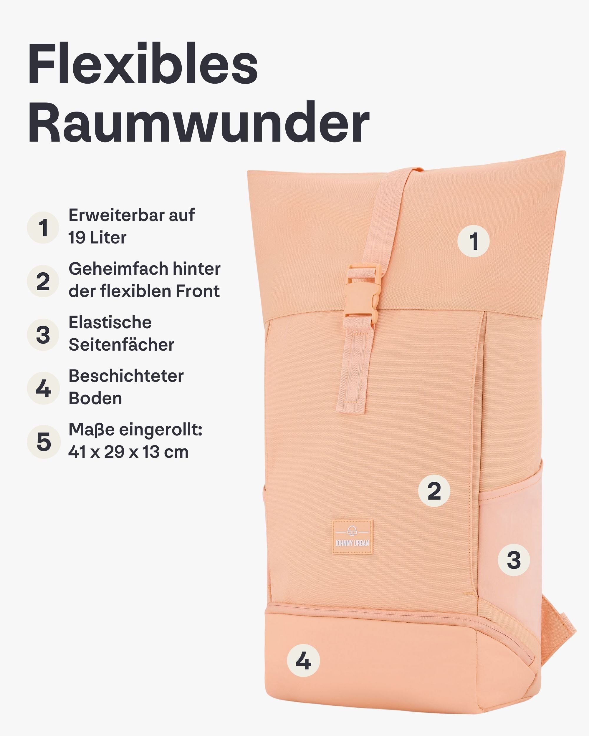 Johnny Urban Cityrucksack Allen Medium Rolltop mit Laptopfach (1-tlg), Wasserabweisend