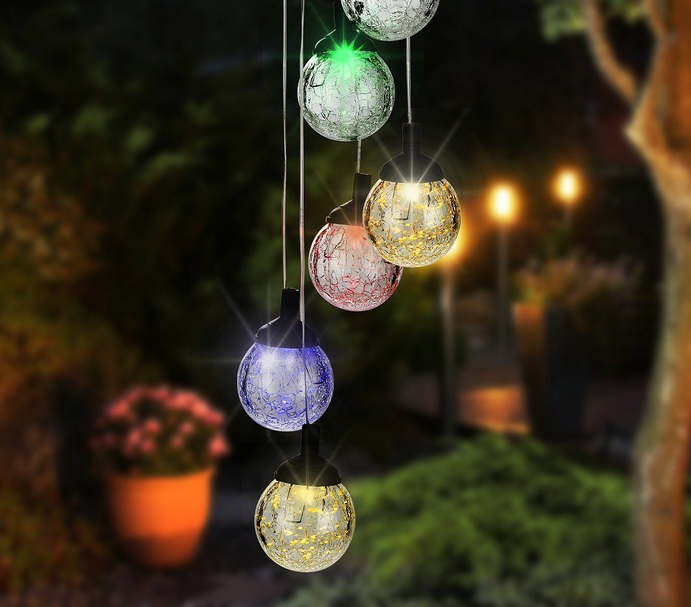 GartenHero Windspiel LED Solar Windspiel Garten Dekoration Metall Glas  hängend Gartenleuchte Lampe