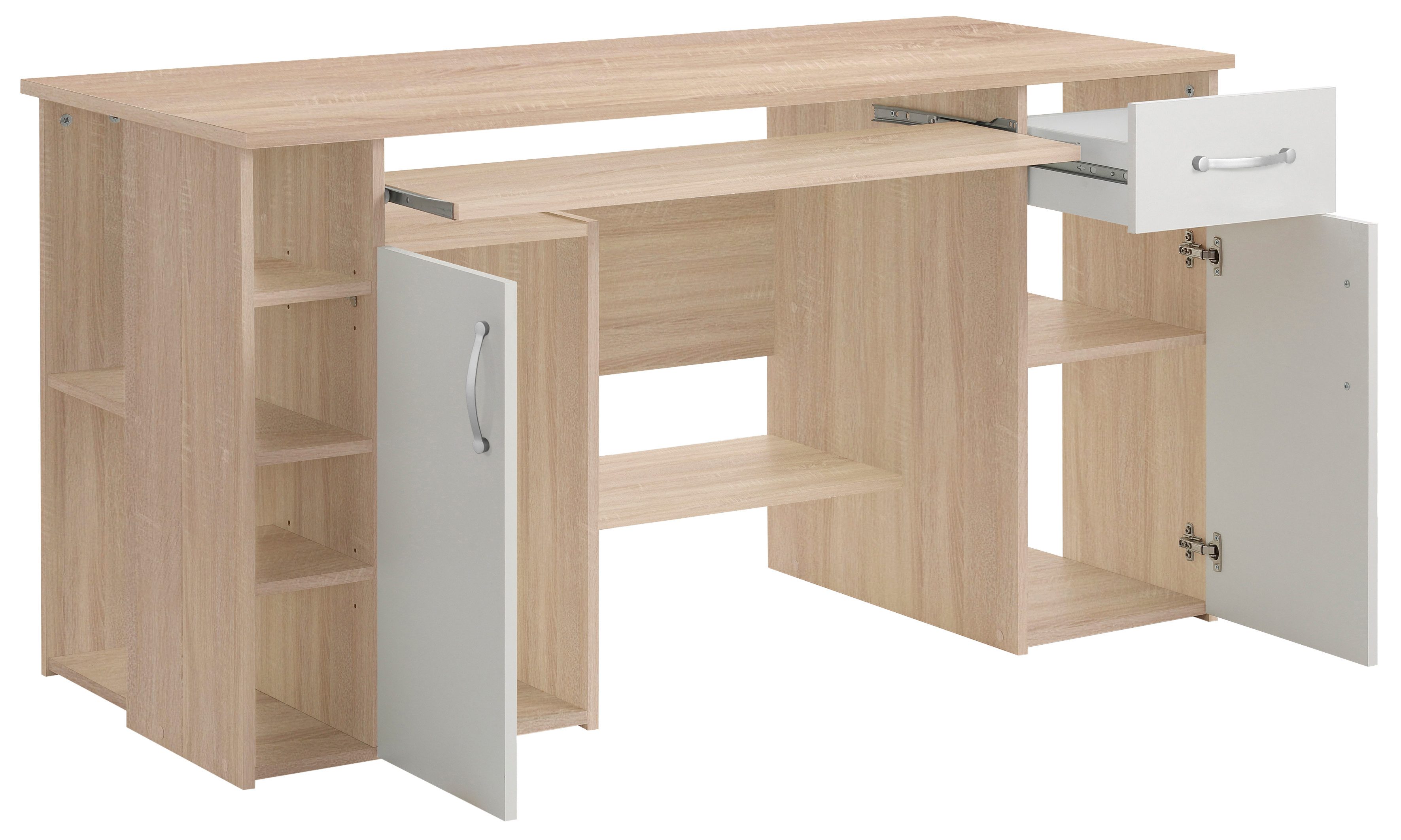 VOGL Möbelfabrik Schreibtisch Tim mit seitlich offenen Fächern & Tastaturauszug, Druckerablage, 1 Schublade, Breite 138 cm, Made in Germany